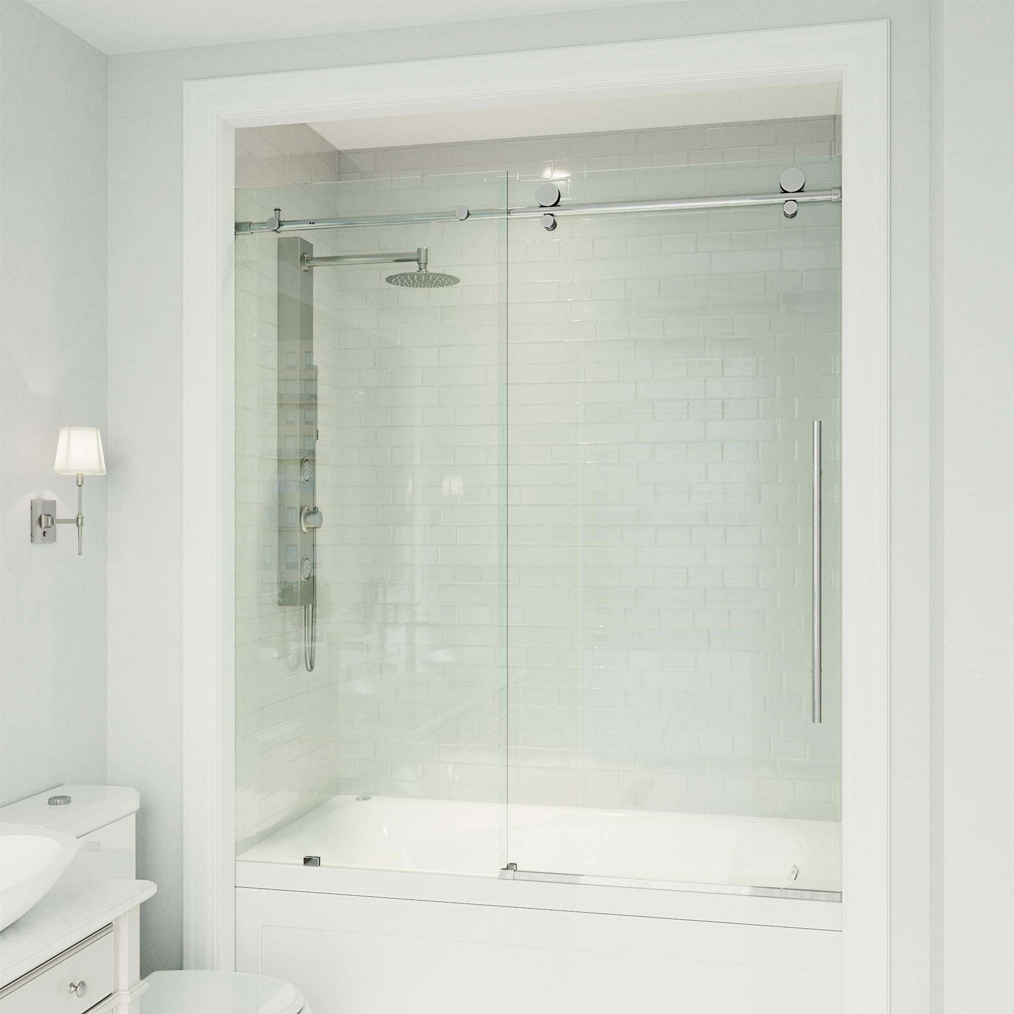 Elan E-Class 56-60" W x 66" H Sliding Frameless Tub Door with 3/8" Clear Glass