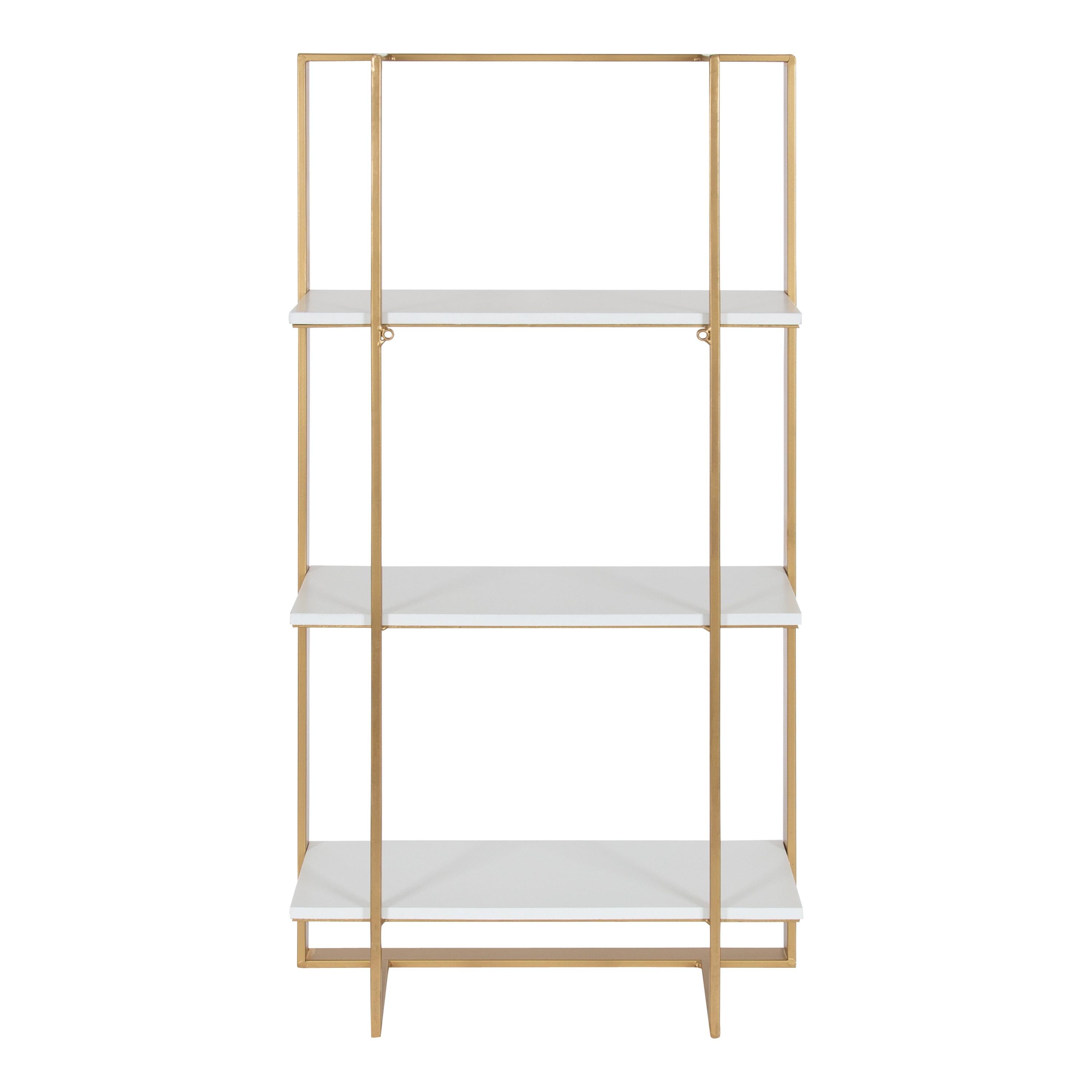 Kate and Laurel Kercheval Modern Glam Wood Wall Shelf, 15 x 32, White and Gold