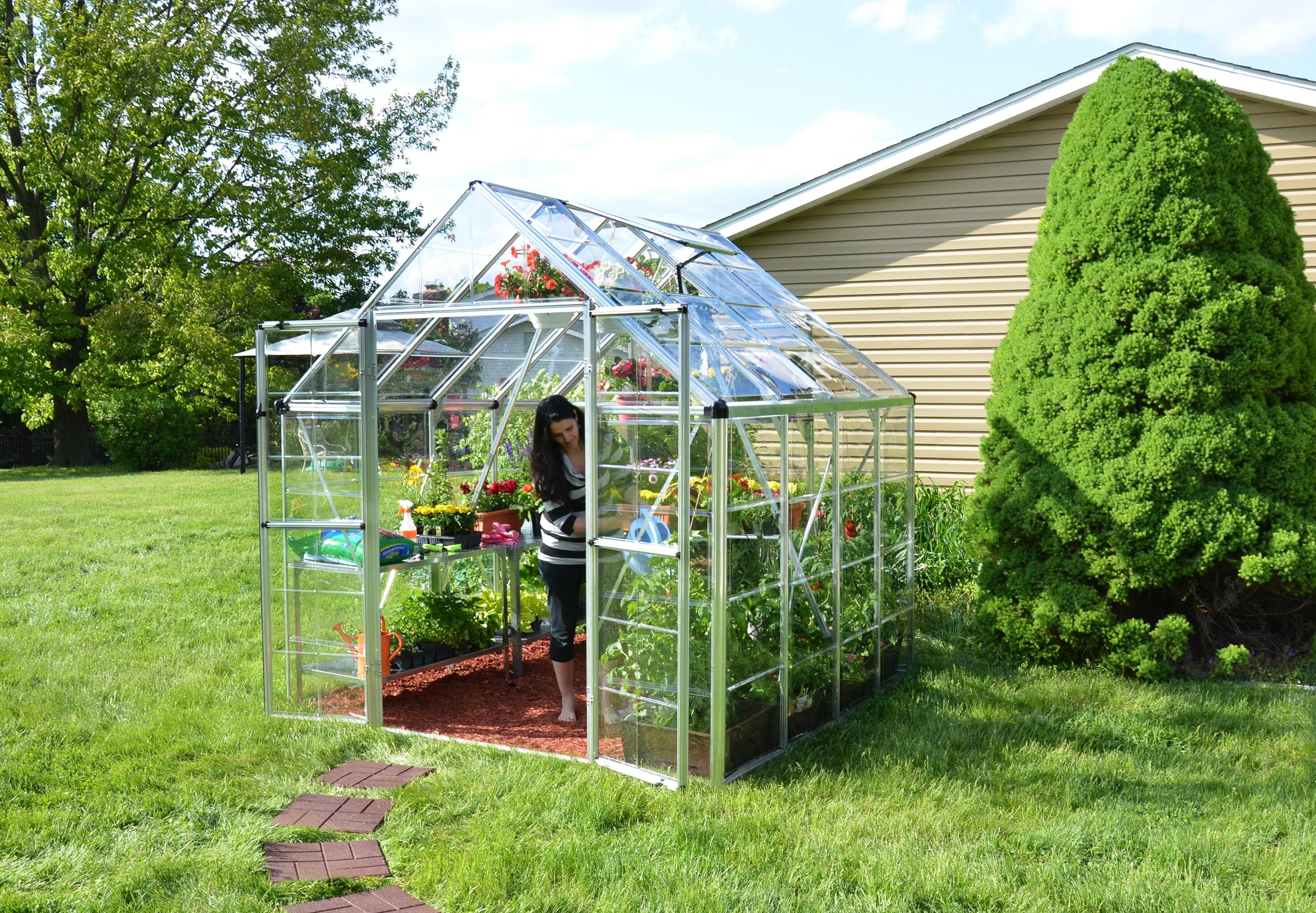 Palram - Canopia Snap & Grow 8' x 8' Polycarbonate/Aluminum Walk-In Greenhouse – Silver - with Roof Vent