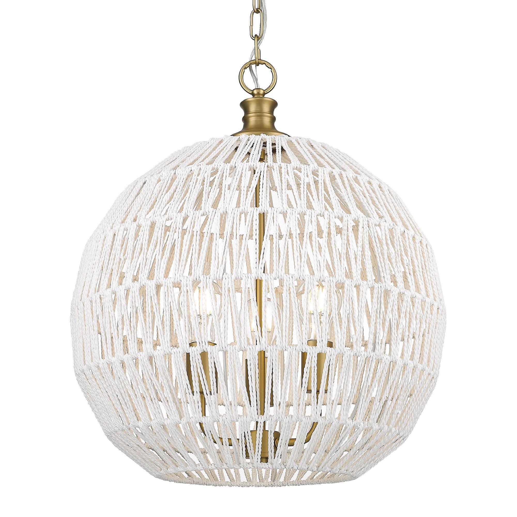 Golden Lighting Florence 3-Light Pendant in Brushed Champagne Bronze with Bleached White Raphia Rope