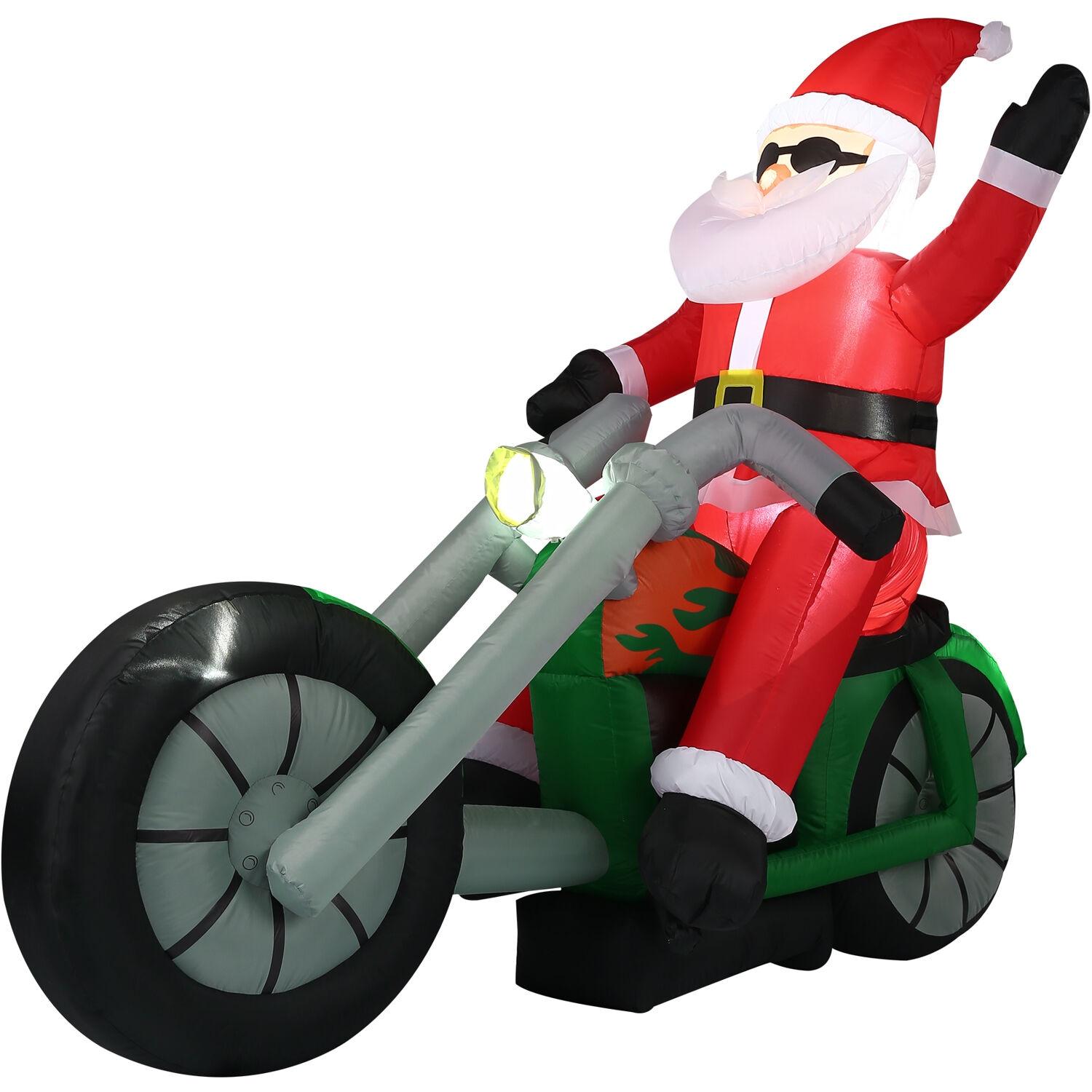Fraser Hill Farm Fraser Hill Farm 6-Ft. Wide Motorcycle Santa Blow Up Inflatable with Lights