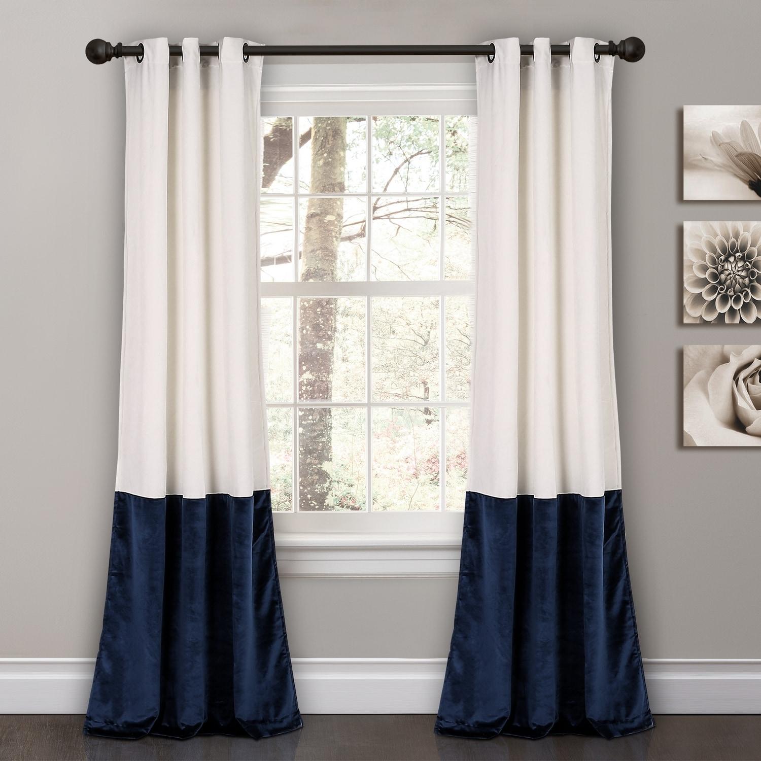Lush Decor Prima Velvet Color Block Room Darkening 84" x 38" Solid White Metal Grommets 2-Pc Set Window Panel