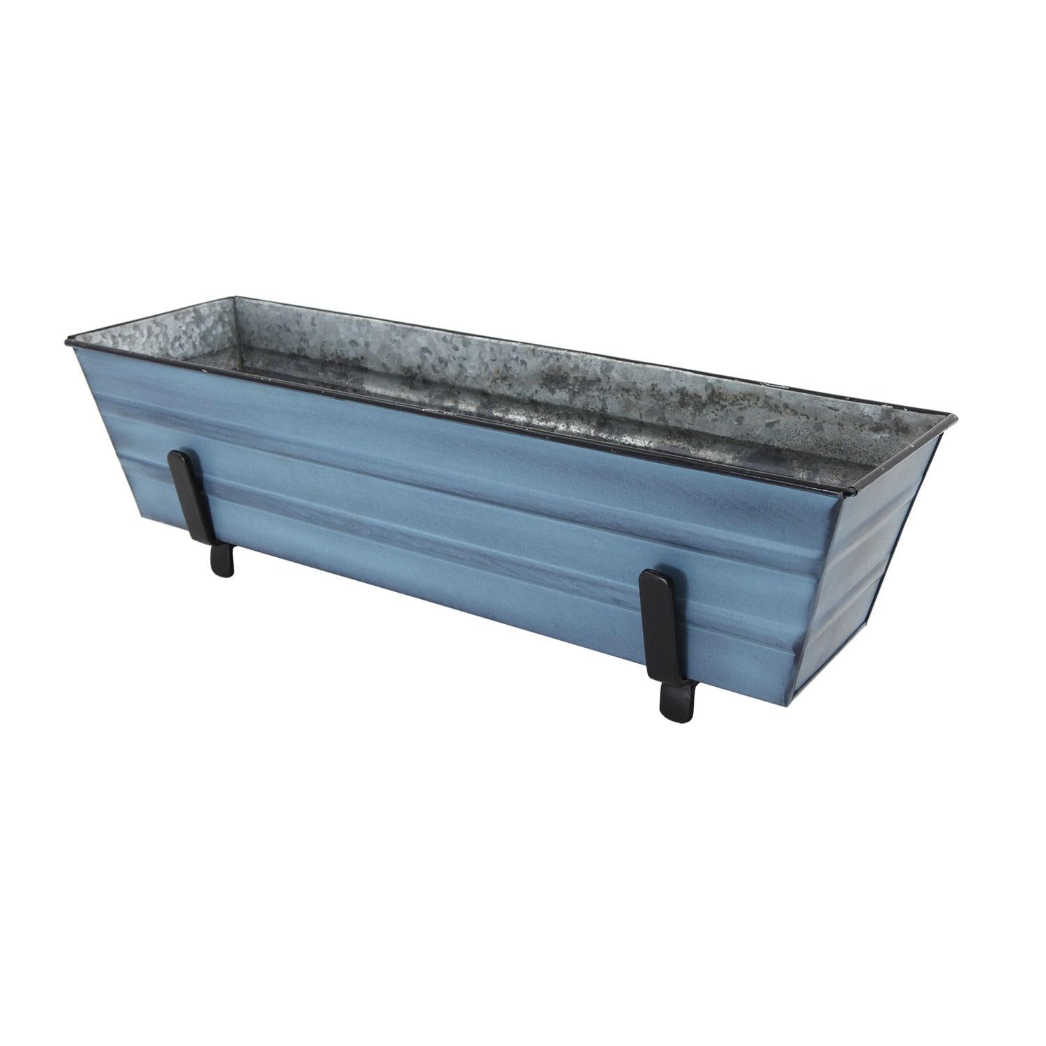 Small Blue Galvanized Steel Flower Box Planter with Brackets