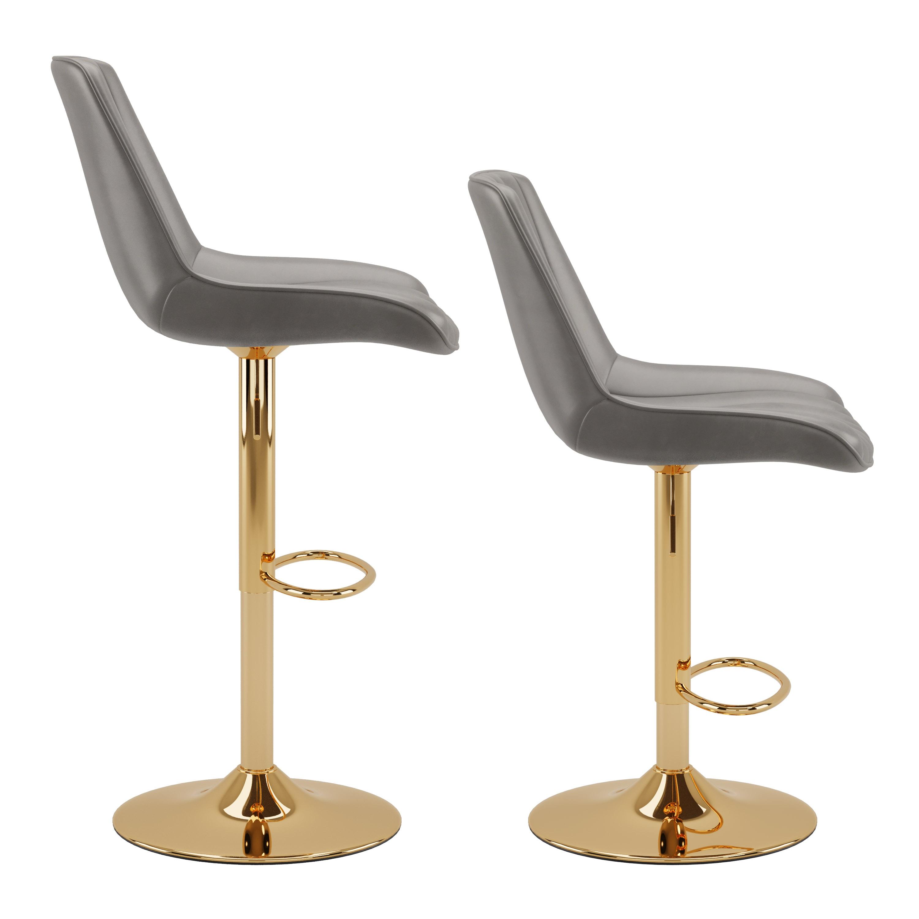 Set of 2 Arwen Adjustable Swivel Barstools with Gold Base Gray - CorLiving: Upholstered High Back, Metal Footrest
