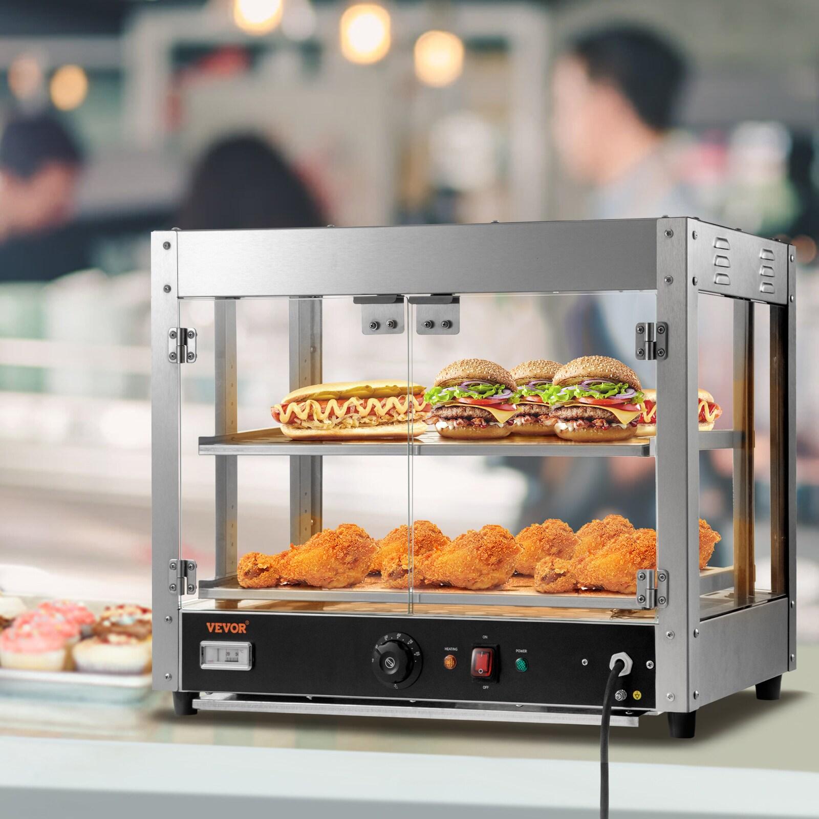 VEVOR 2-Tier Commercial Food Warmer Display - Countertop Pizza Cabinet with Light