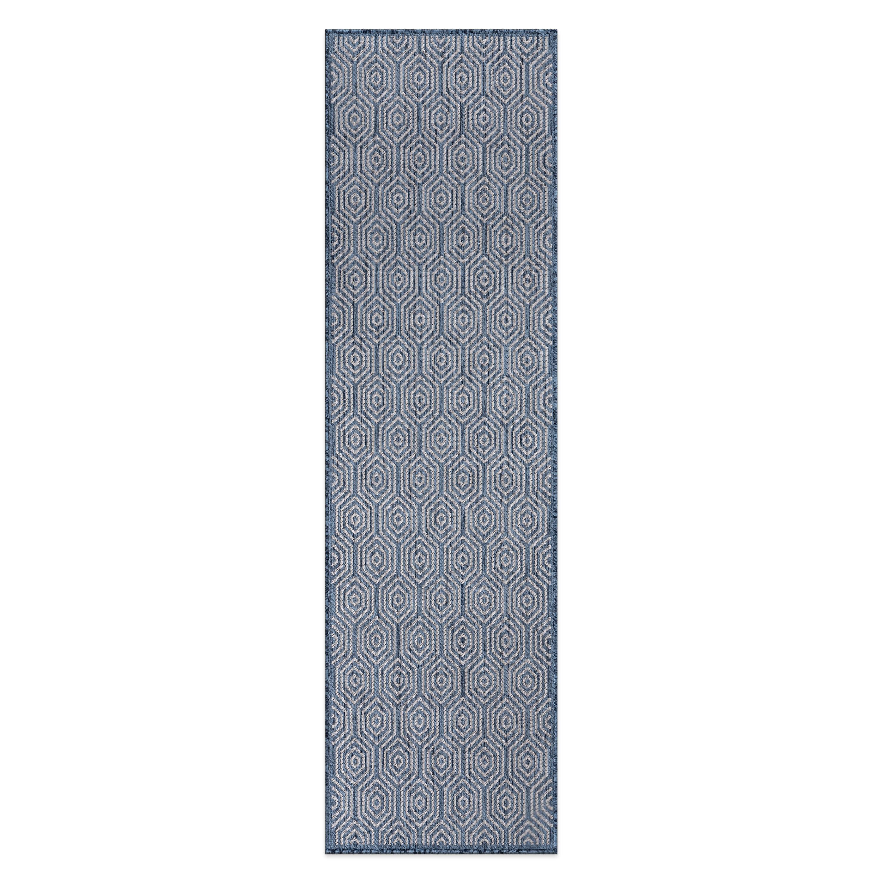 World Rug Gallery Modern Geometric Textured Flat Weave Indoor/Outdoor Area Rug - BLUE 2'x7'