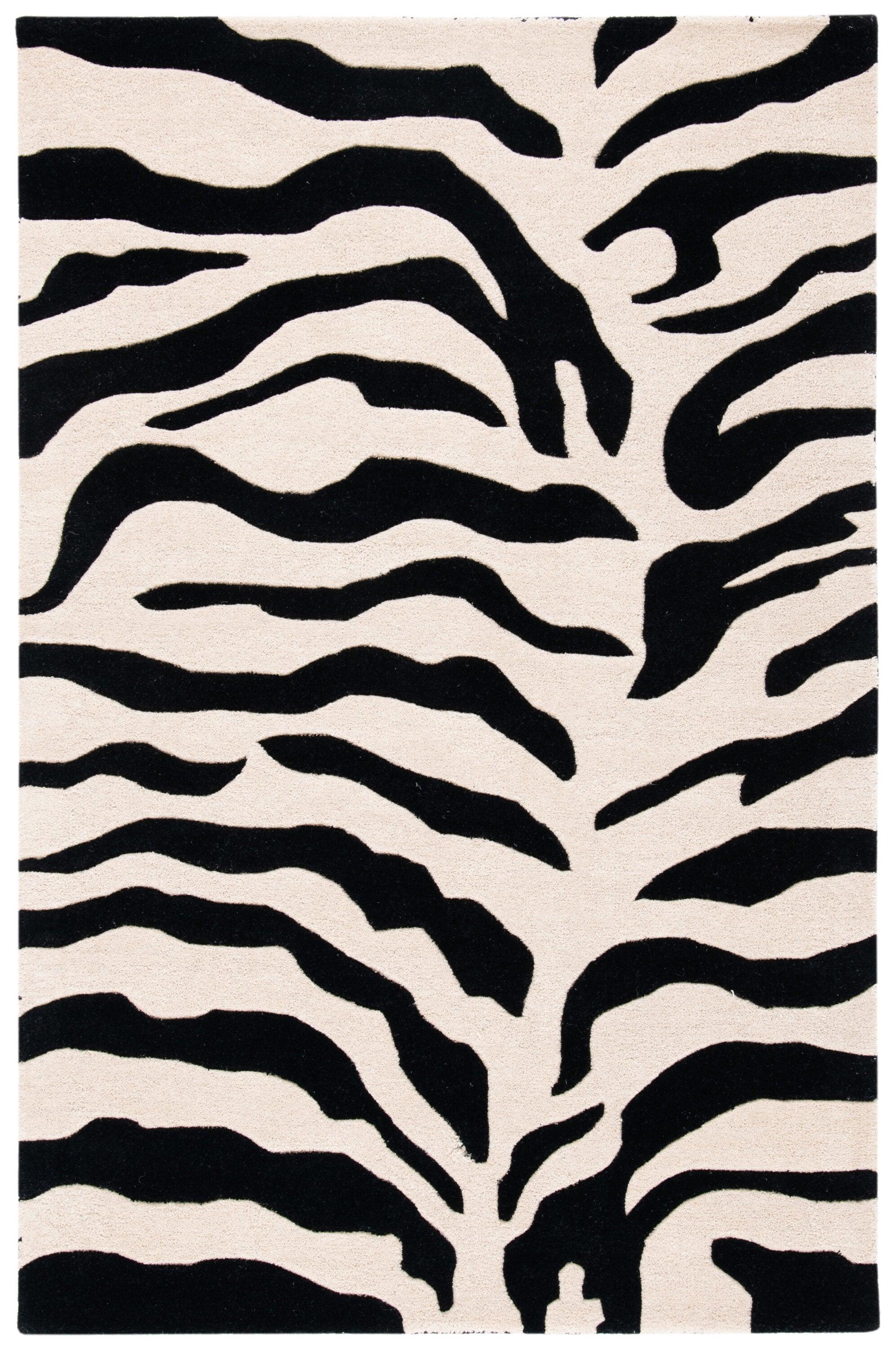 SAFAVIEH Soho Frazier Zebra Striped Wool Area Rug, Beige/Black, 3'6" x 5'6"