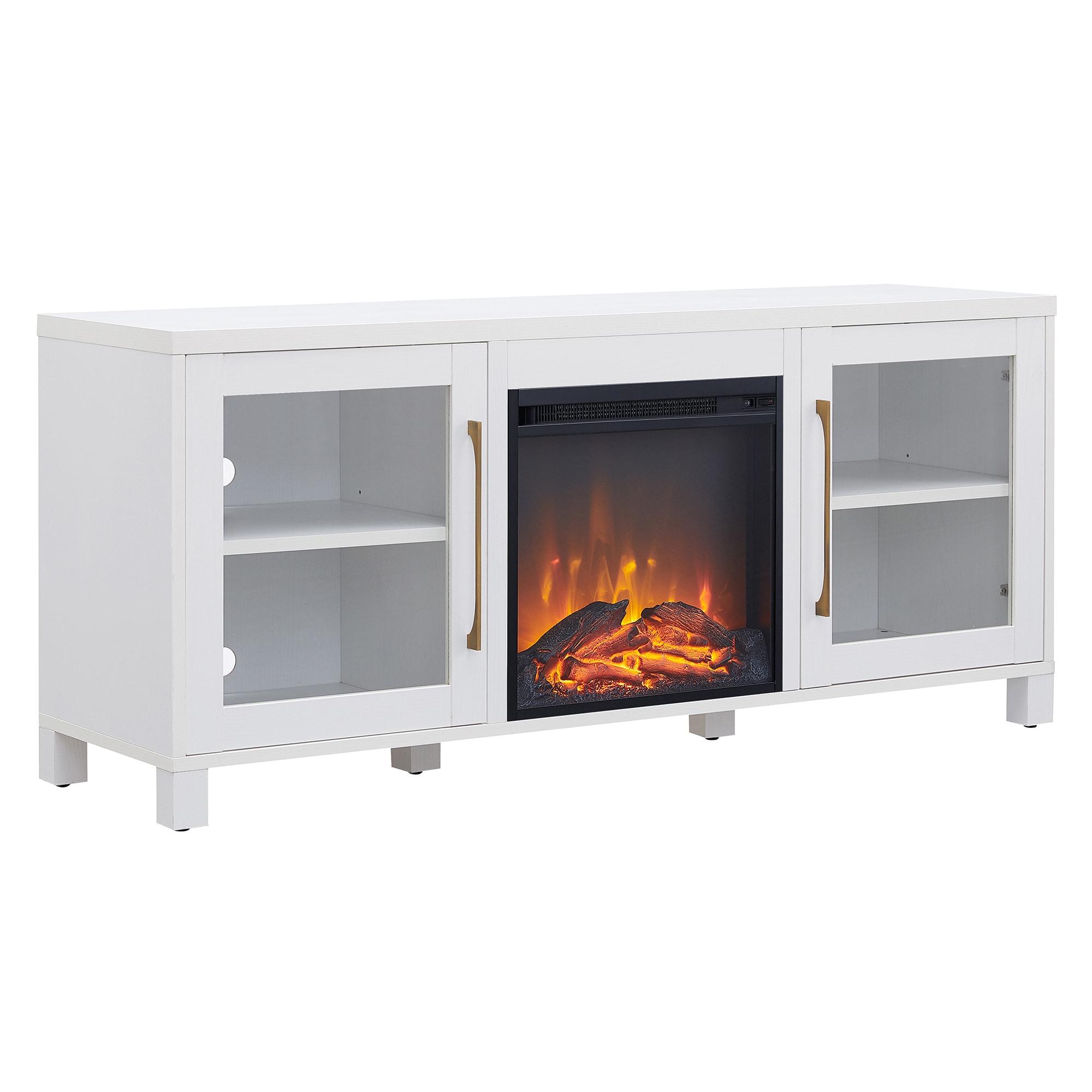 White TV Stand with Log Fireplace Insert - Henn&Hart