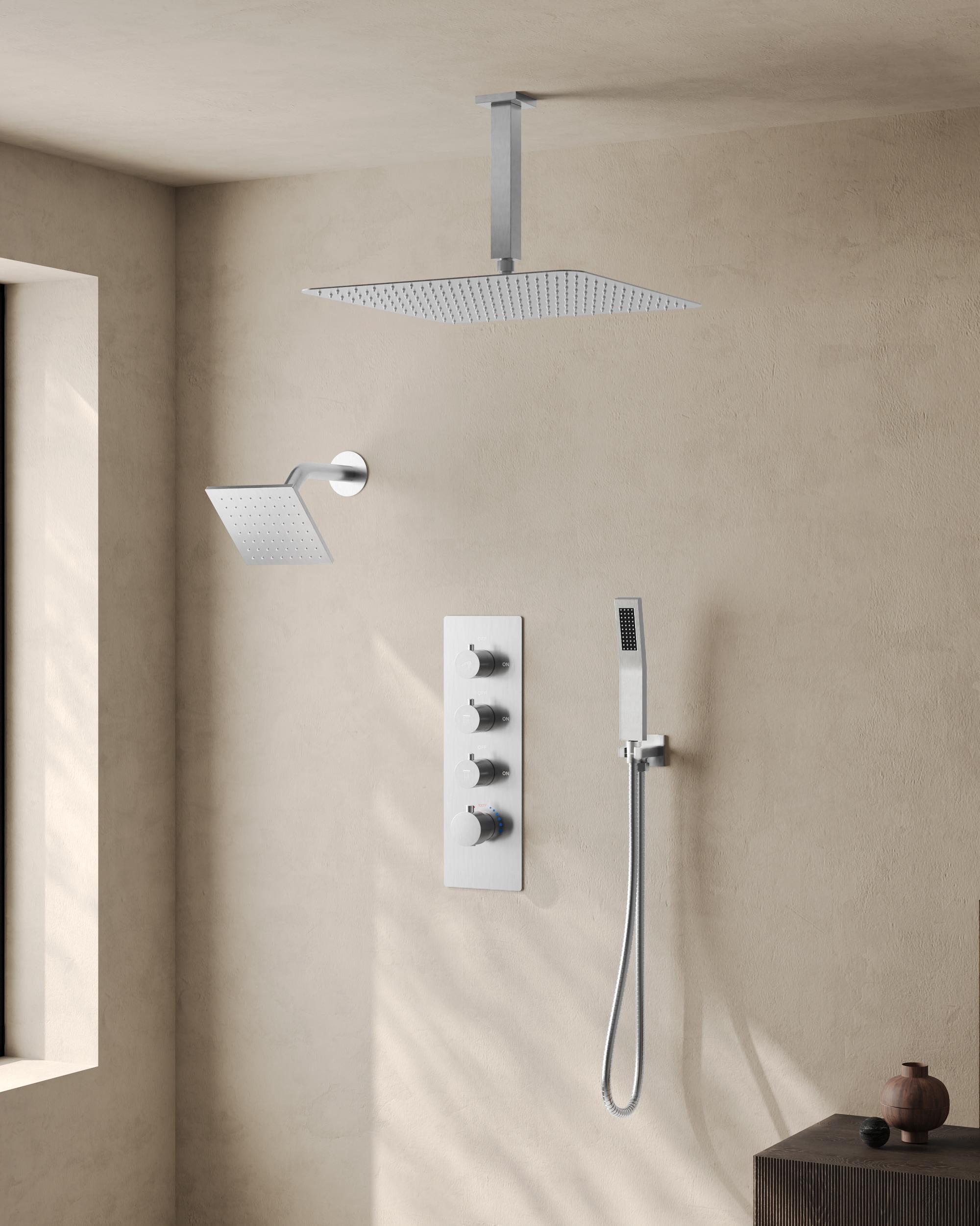 DualJetSpa 15-Spray Patterns 16" & 6" Dual Shower Head, Shower FaucetSystem with Thermostatic Rough-in Valve and Body Jets