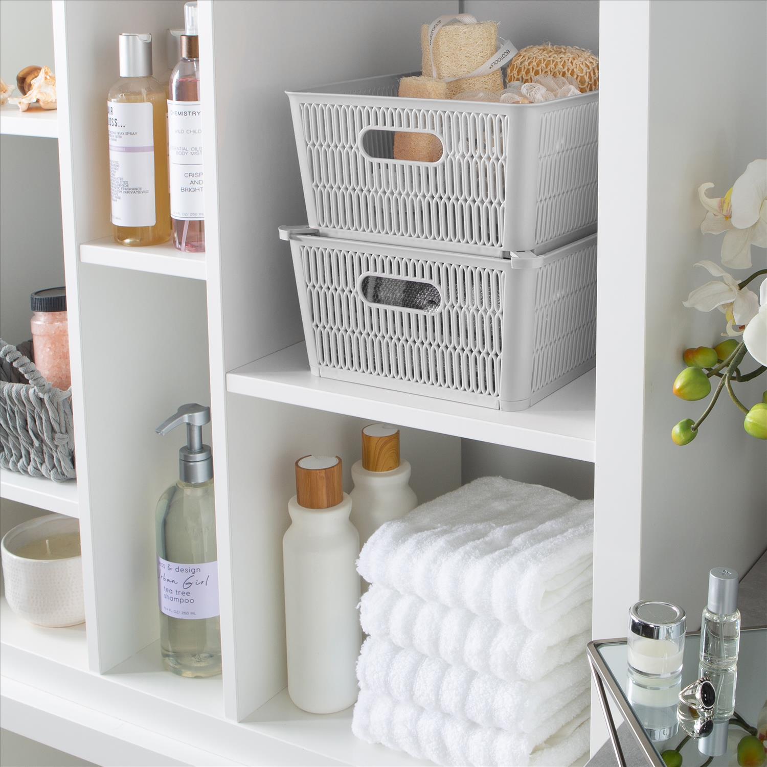 Simplify Slide 2 Stack It 2 Pack Plastic Storage Basket in Grey