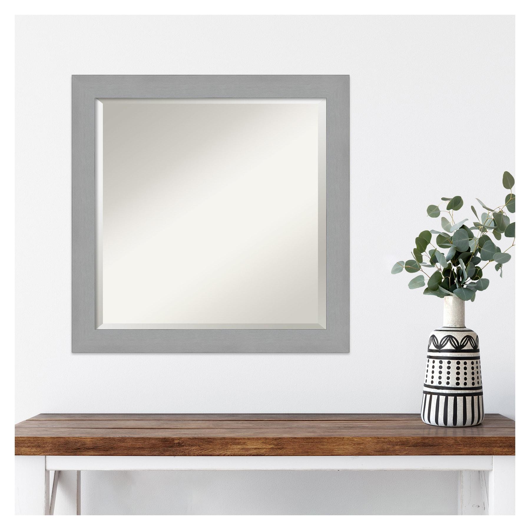 24" x 24" Brushed Nickel Framed Wall Mirror Silver - Amanti Art: Modern Square Beveled, No Assembly Required