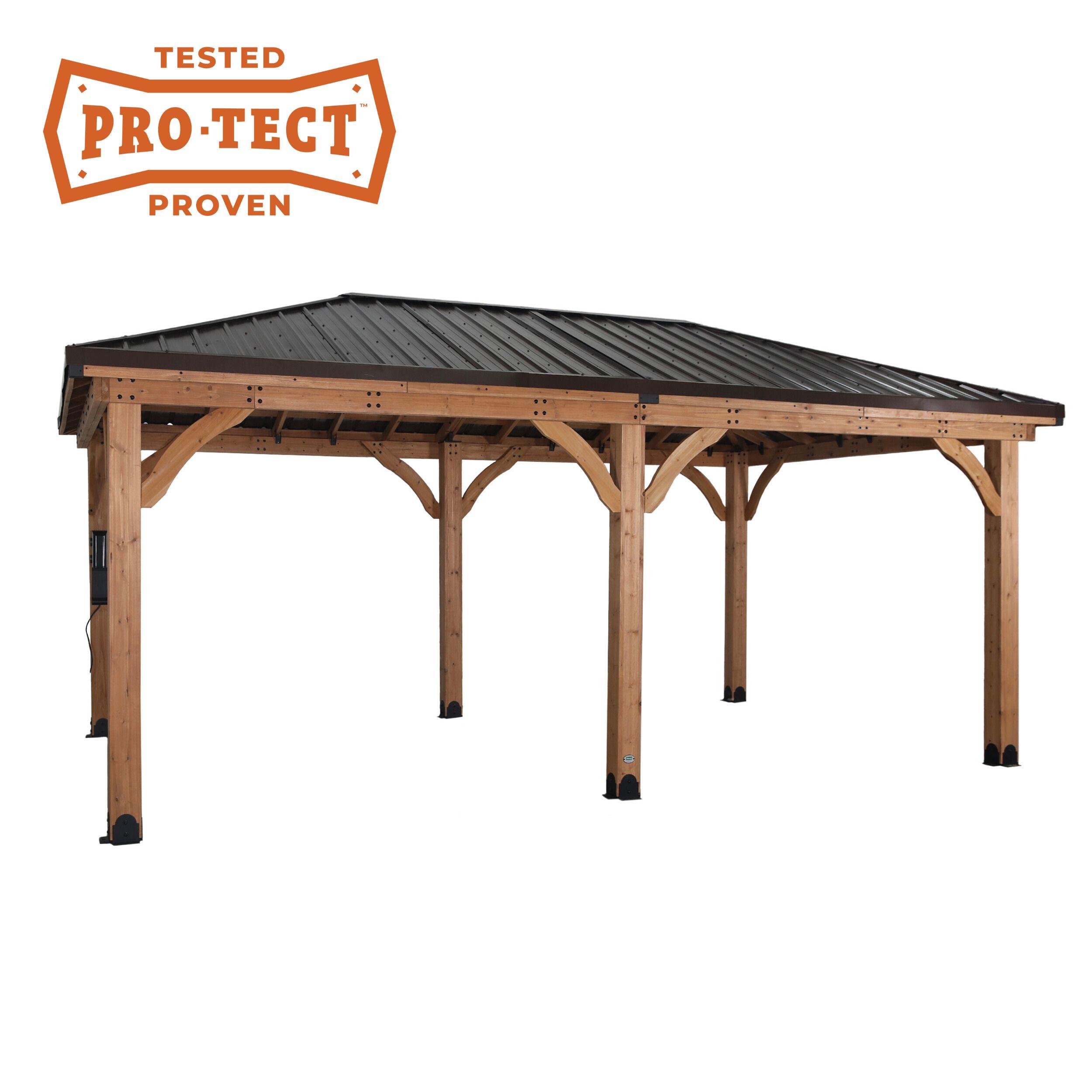 Backyard Discovery Barrington 20' x 12' Cedar Wood Gazebo, Galvanized Steel Roof, PowerPort