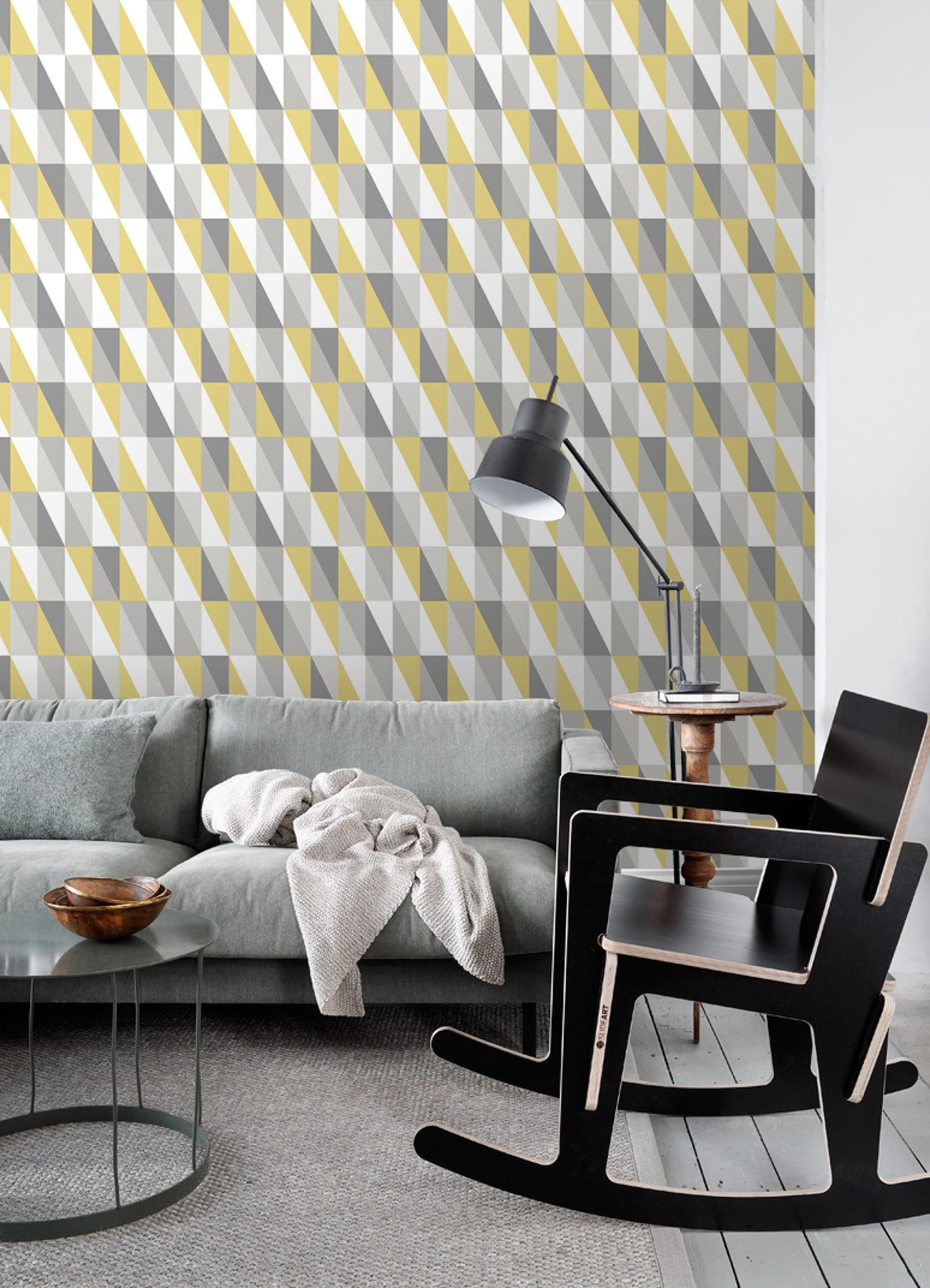 Chesapeake Inez Mustard Geometric Wallpaper, 20.9-in by 33-ft