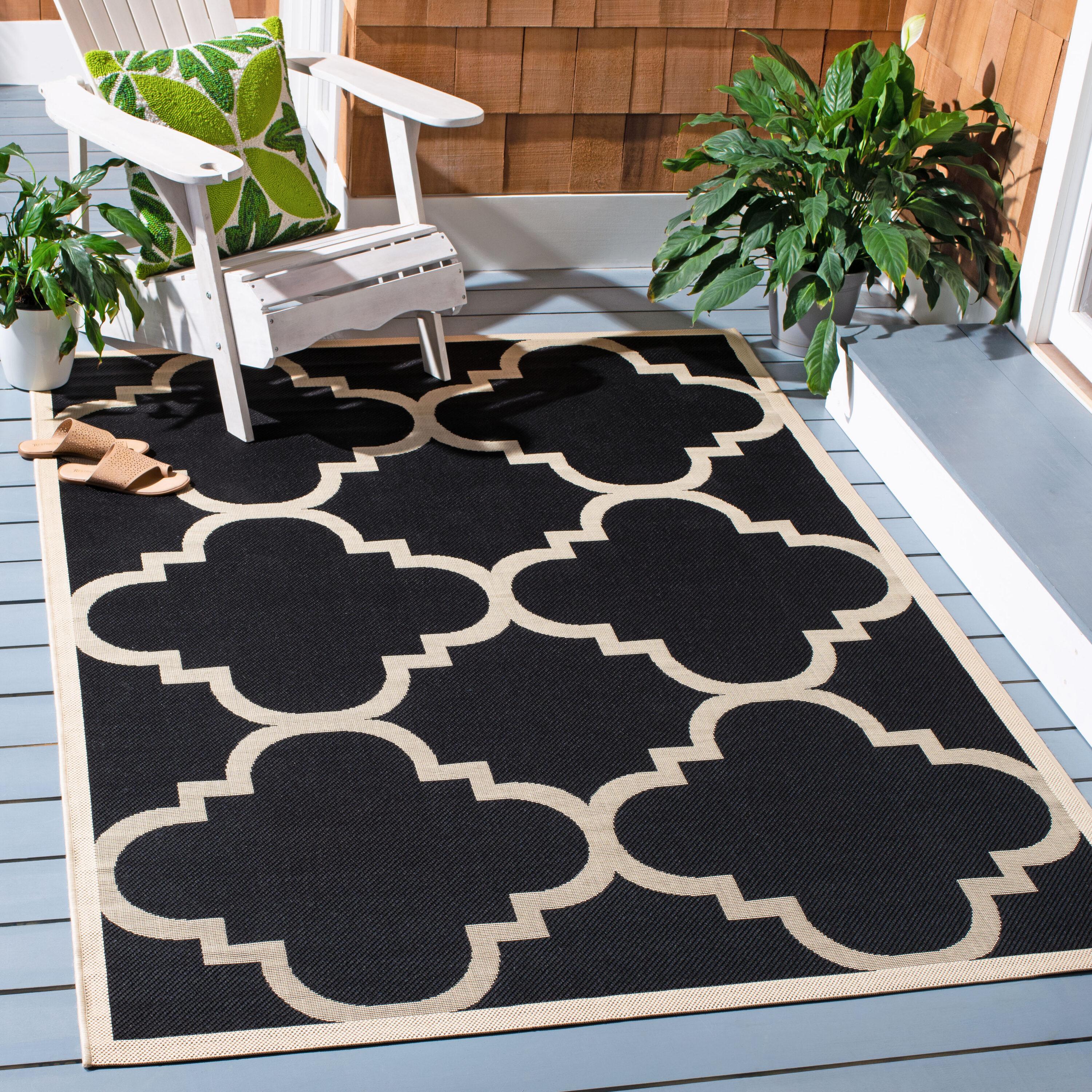 Courtyard CY6243 Power Loomed Indoor and Outdoor Area Rug - Black/Beige - 5'3"x5'3" - Safavieh
