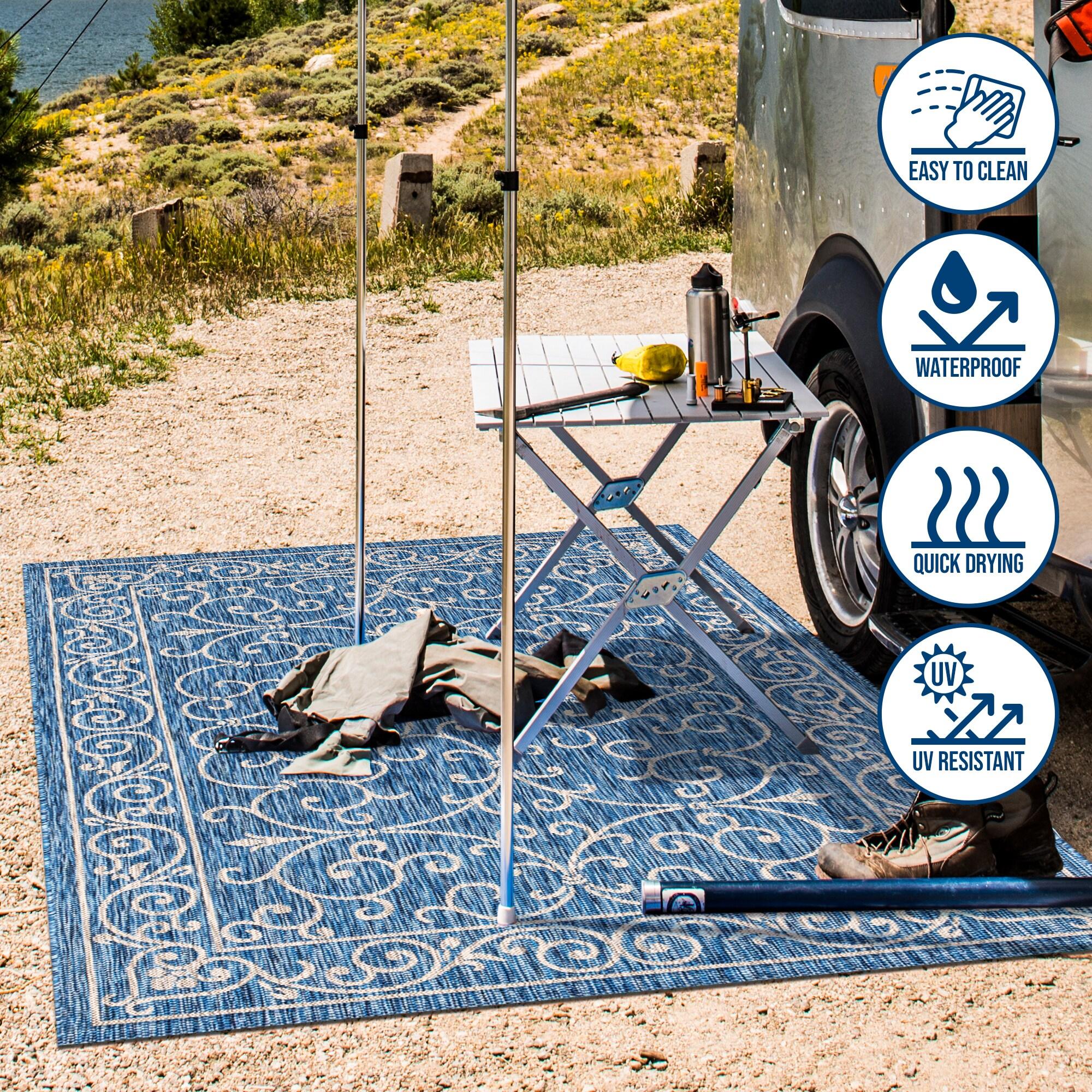 9' X 12' Charleston Vintage Filigree Textured Weave Indoor/Outdoor Area Rug, Navy/Gray - JONATHAN Y