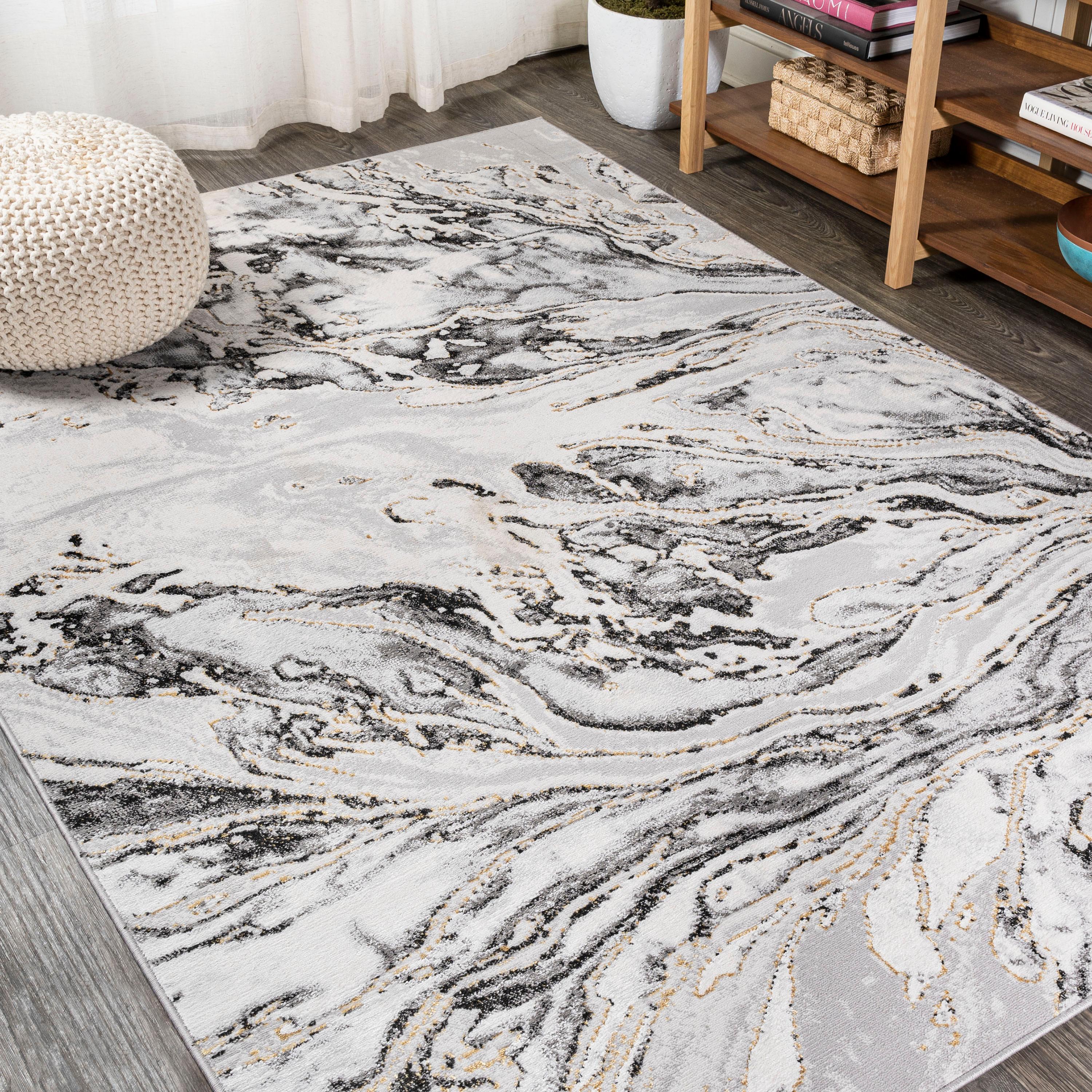 4'x6' Swirl Marbled Abstract Area Rug, Gray/Black - JONATHAN Y