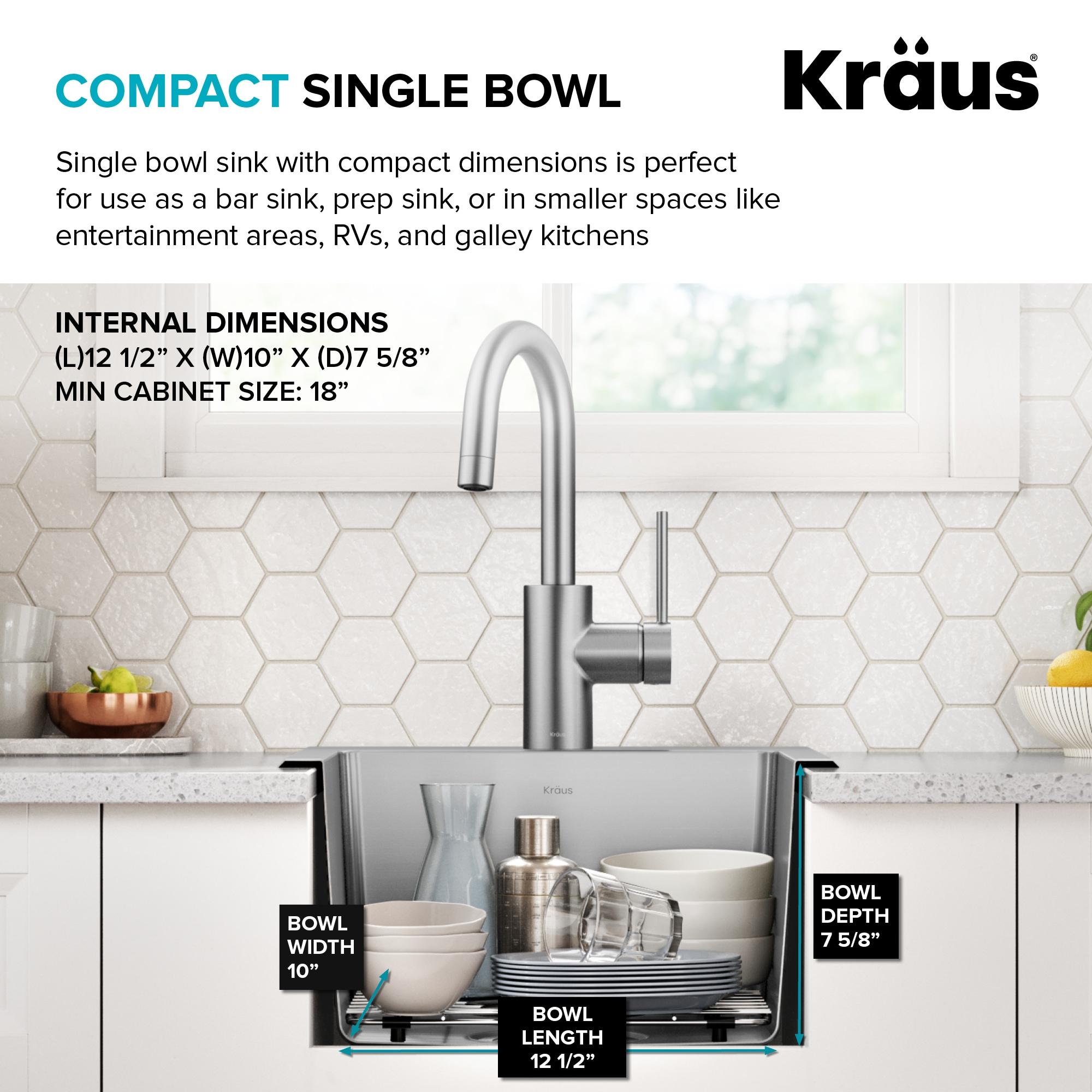 KRAUS Fairlane Single Bowl Gauge Stainless Steel Kitchen Bar Sink