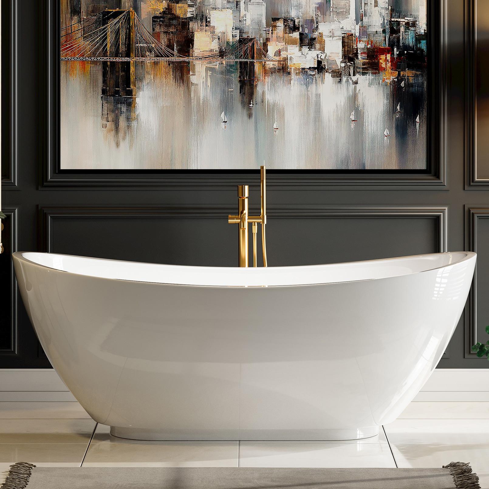 Empava 69" Freestanding Bathtub, Luxury Acrylic Soaking Tub, Modern Stand-Alone Design, Glossy White , cUPC Certified