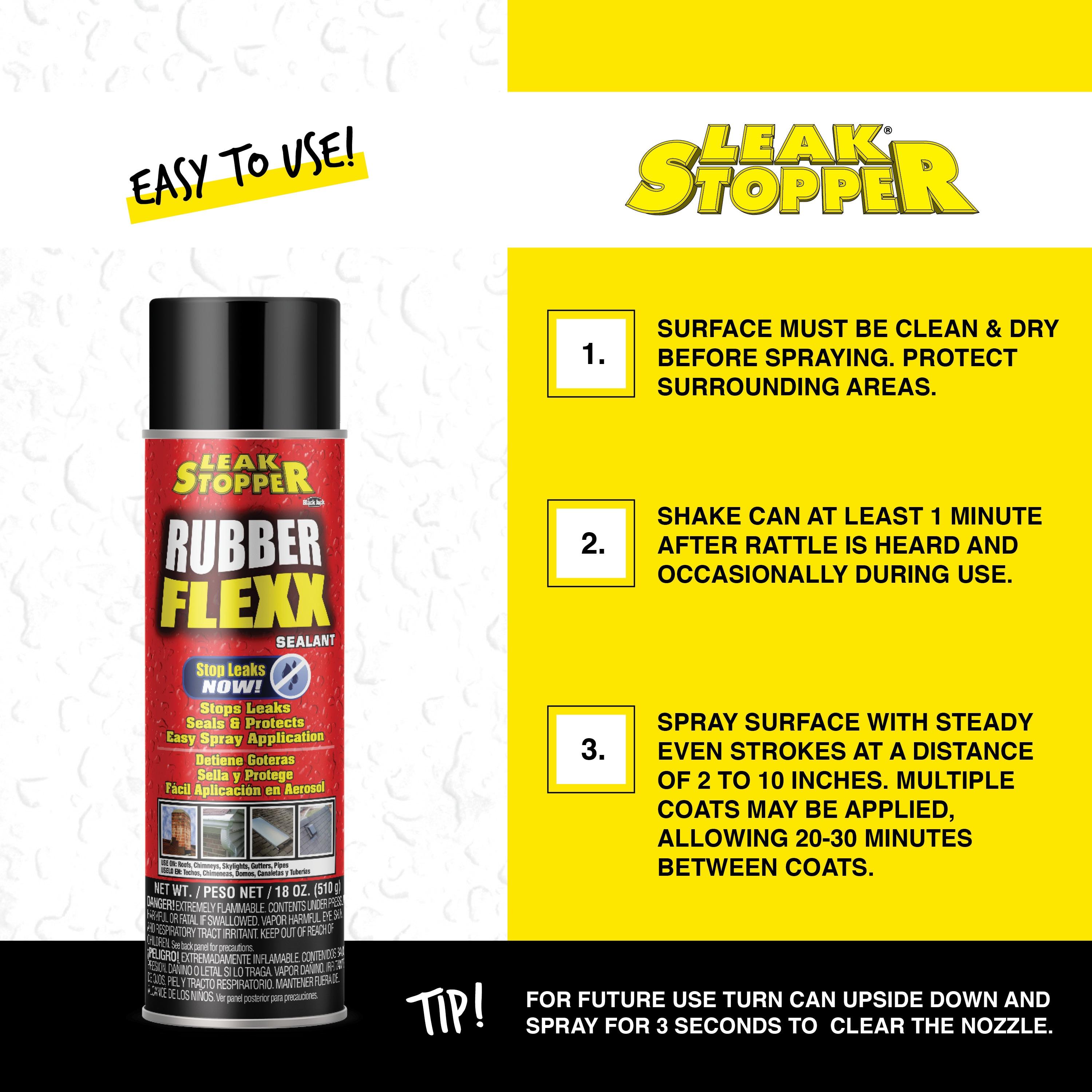 Leak Stopper Rubber Flexx - 15oz Waterproof Repair & Sealant Spray, Black, 1 Pack