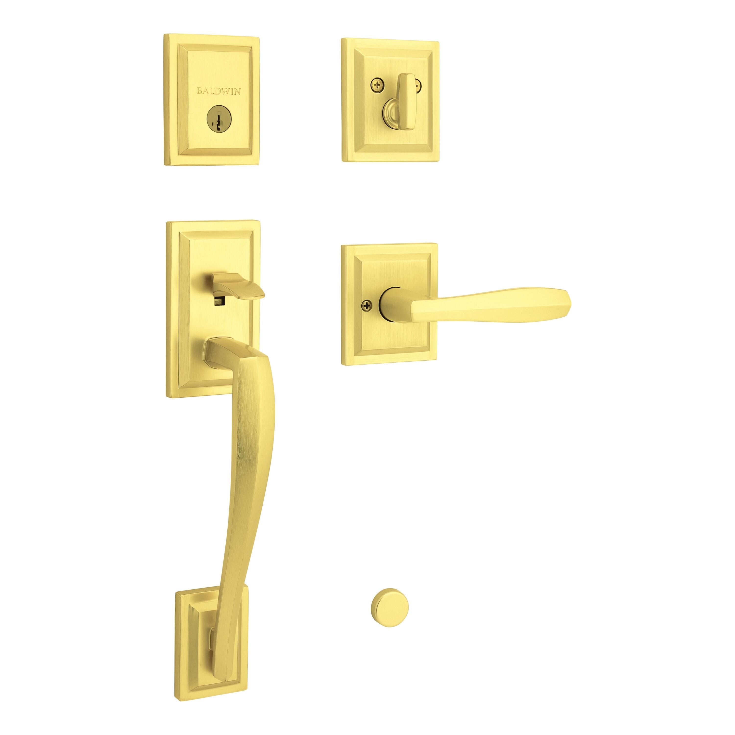 Baldwin Torrey Pines, Front Entry Handleset with Interior Lever, Featuring SmartKey Deadbolt Re-Key Technology and Microban Protection, in Satin Brass