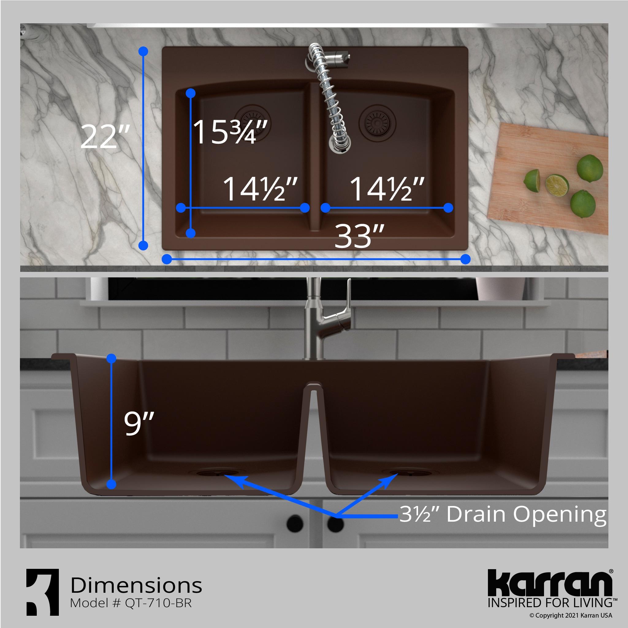 Karran QT-710-BR Brown Quartz Composite Rectangular Double Bowl Sink