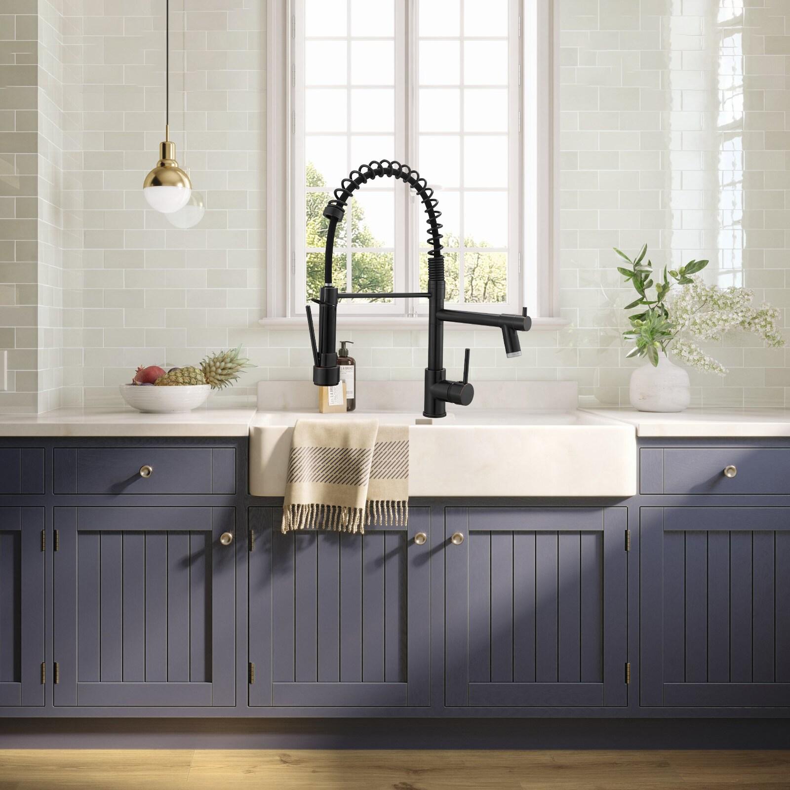 Fapully Commercial Single Handle Pull Down Sprayer Oil Rubbed Bronze Kitchen Faucet, Kitchen Sink Faucet with LED Light