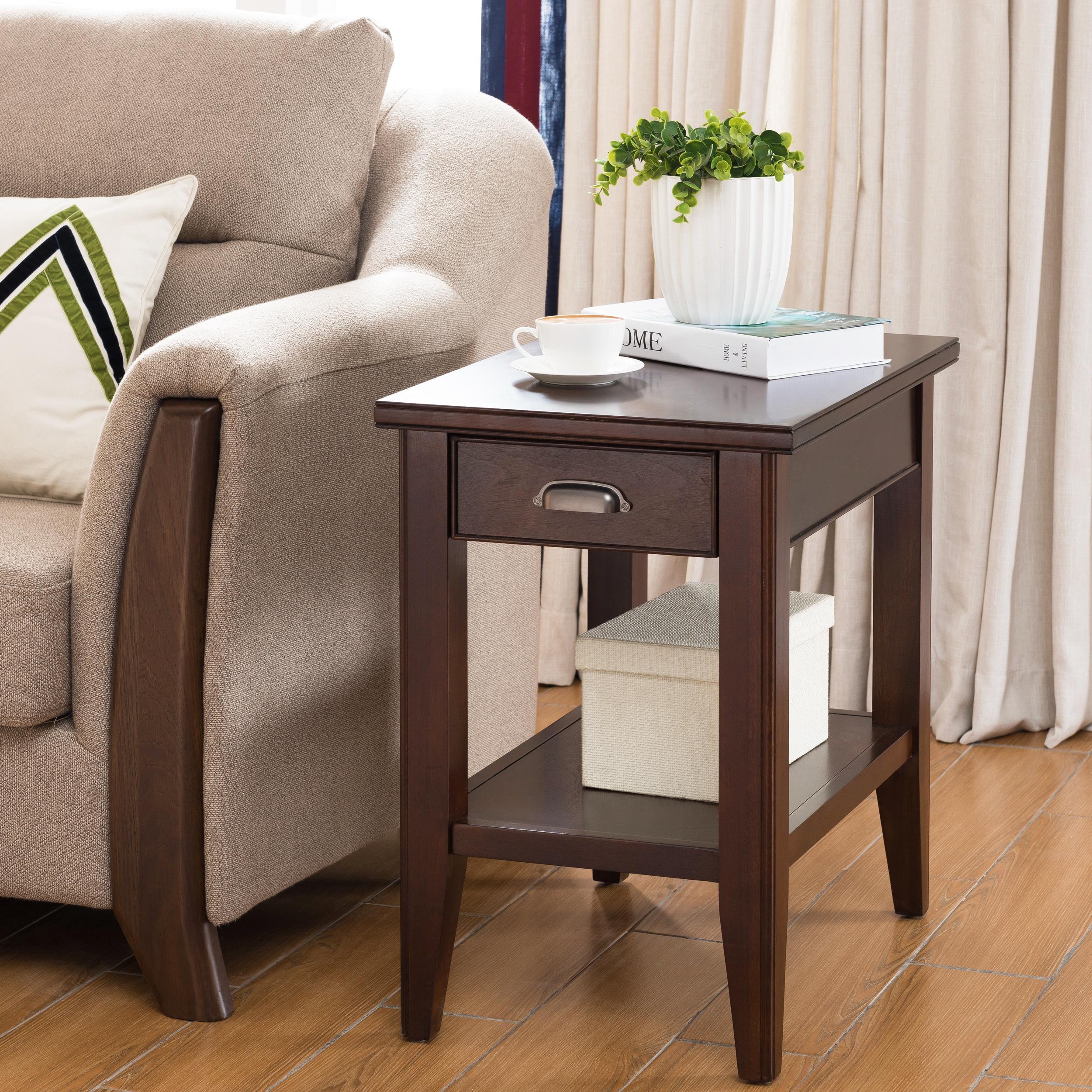 Laurent Drawer Chairside Table Chocolate Cherry Finish - Leick Home: Solid Wood, Beaded Edge, Ball Bearing Glides