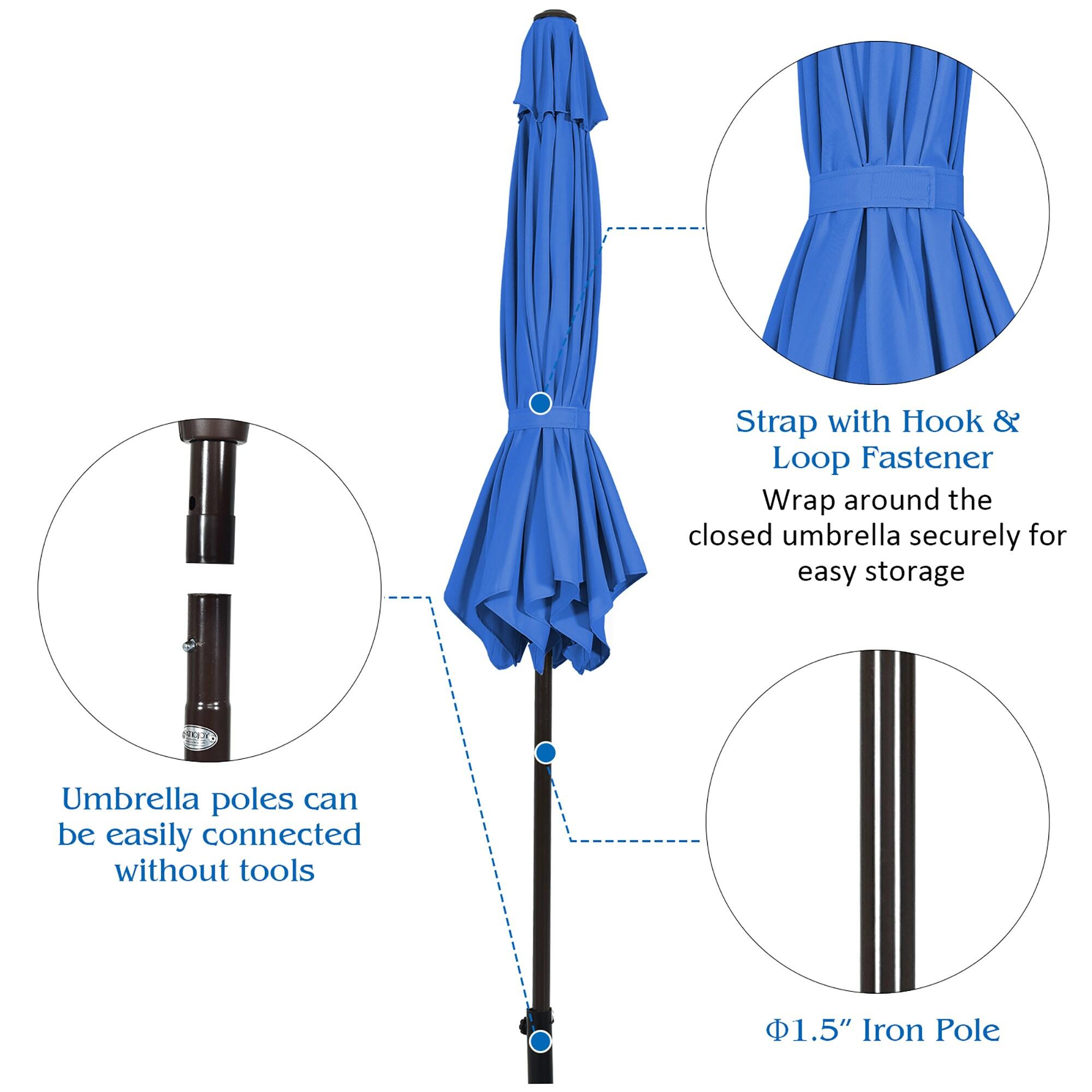 Resenkos 9 ft Outdoor Market Patio Table Umbrella Push Button Tilt Crank Lift-Blue, Patio Offset Umbrella with Easy Tilt Adjustment, Outdoor Hanging Umbrella, Sunshade Umbrella Canopy