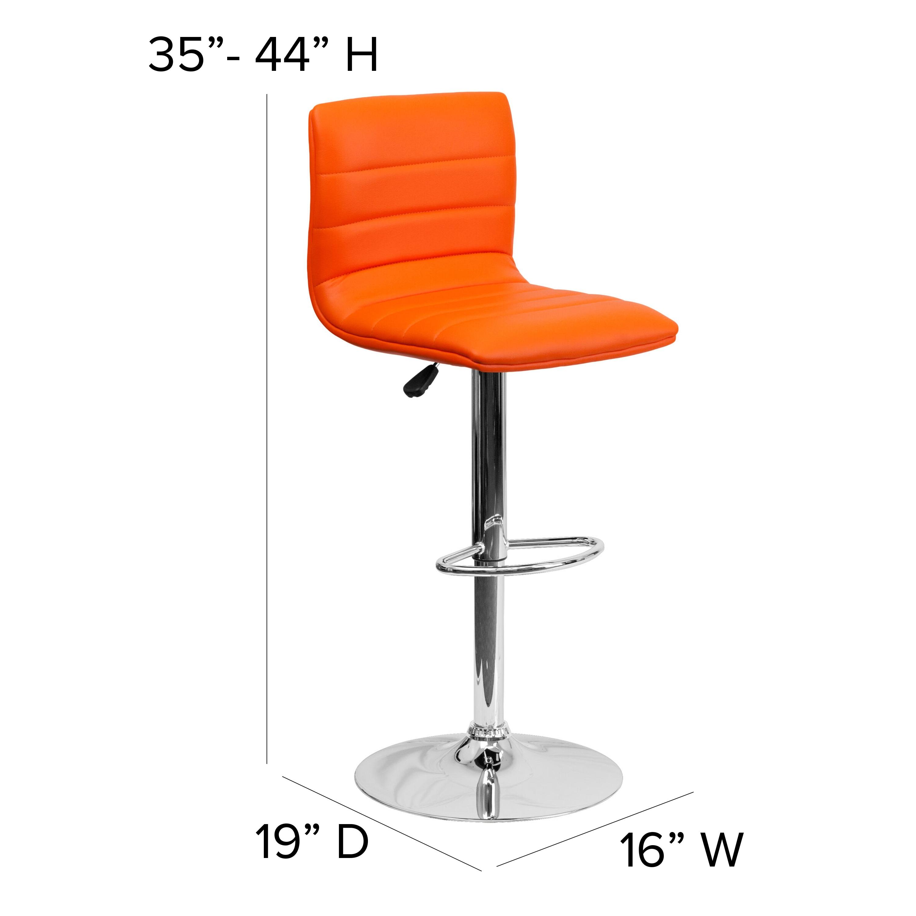 Flash Furniture Modern Orange Vinyl Adjustable Bar Stool with Back, Counter Height Swivel Stool with Chrome Pedestal Base