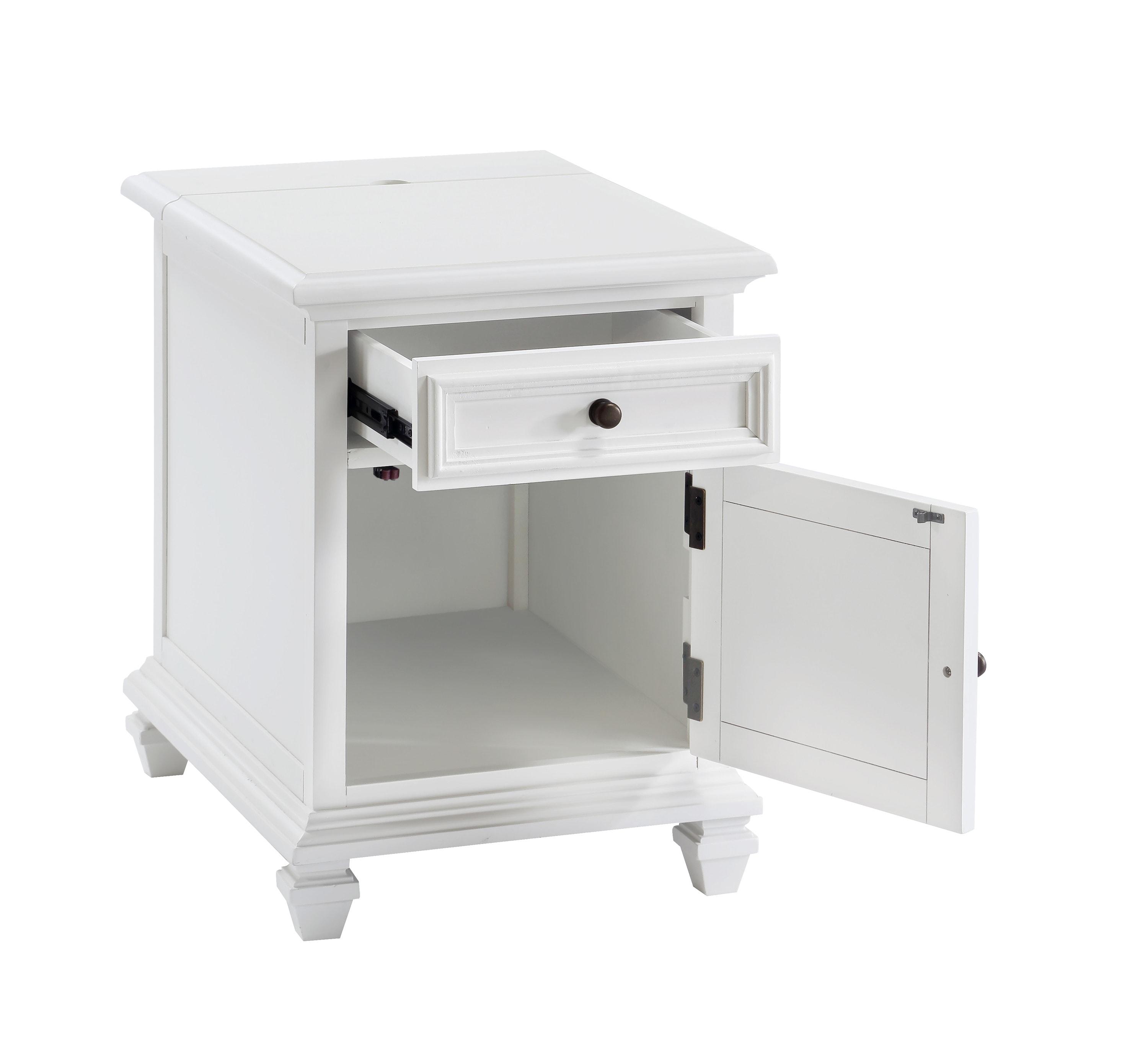 Charlestown Storage End Table with USB White - Steve Silver Co.: Cottage Style, Louvered Door Cabinet, Power Strip