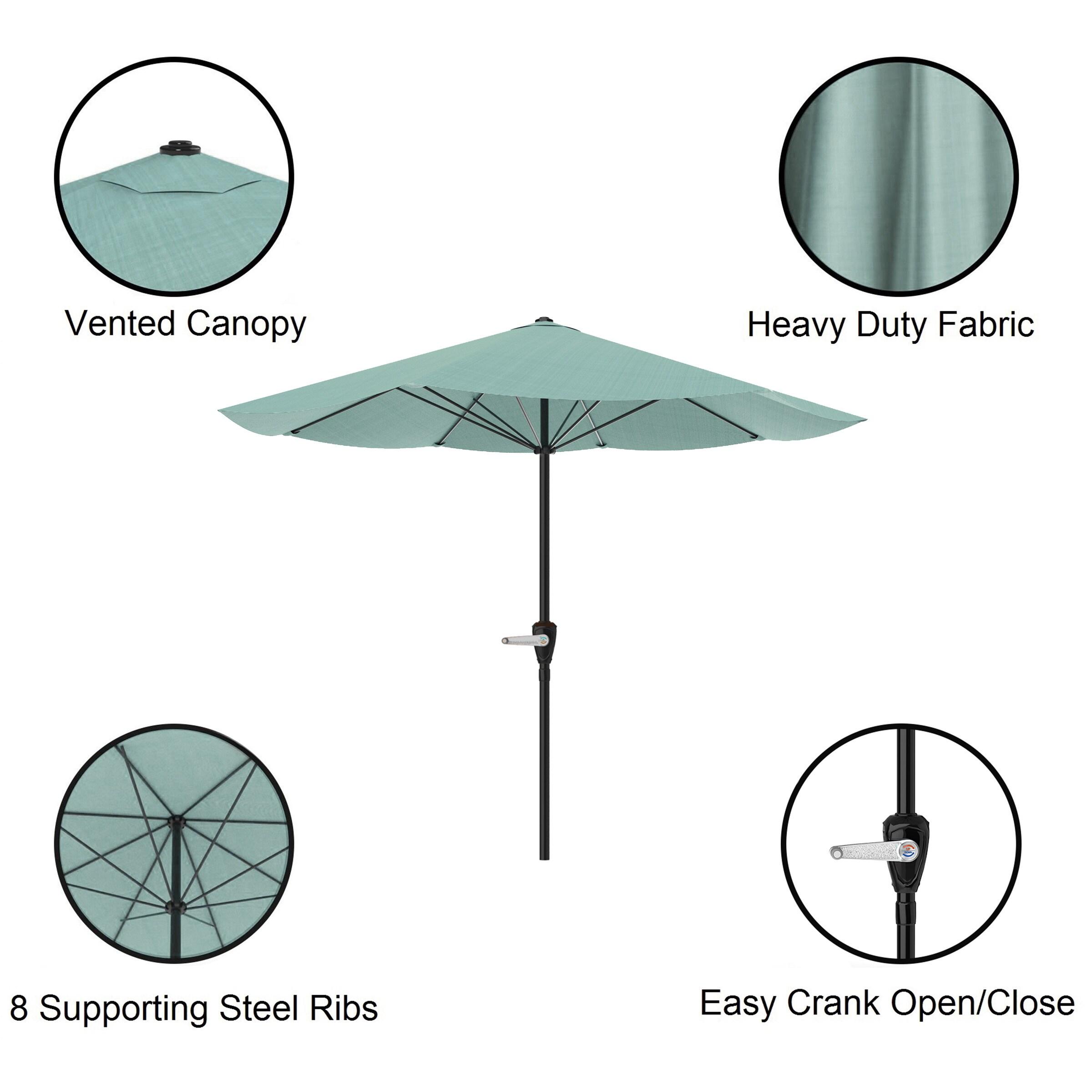 Pure Garden 9-ft Steel Green No-tilt Market Patio Umbrella with Base