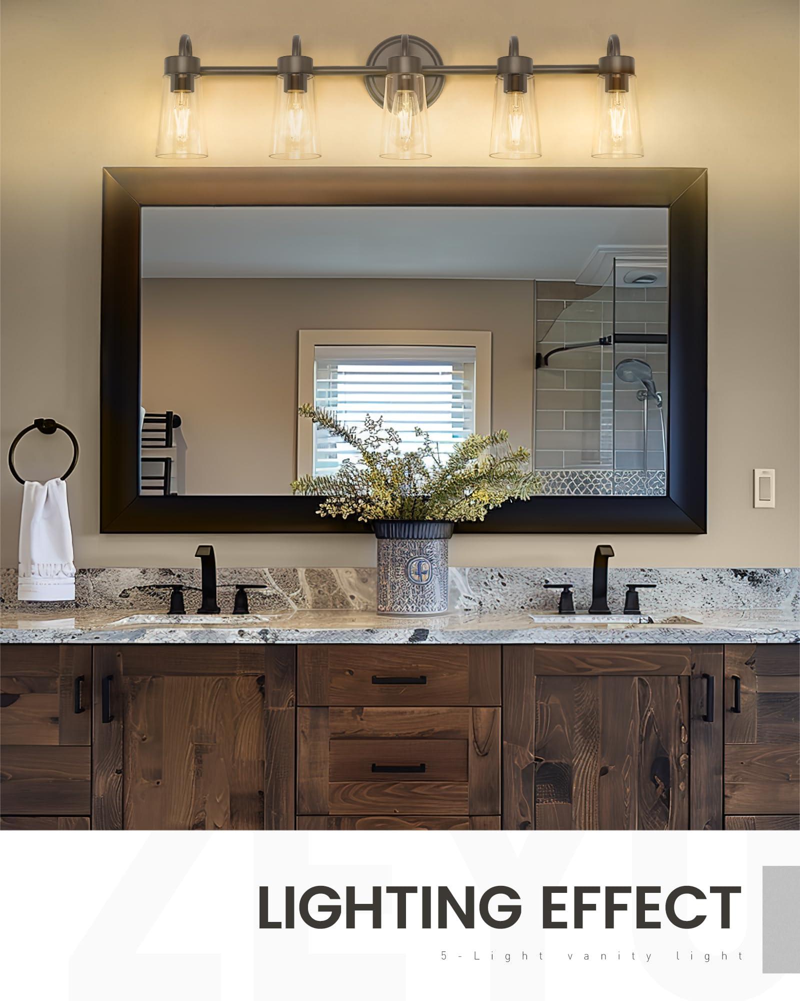 zeyu 33" 5-Light Bathroom Vanity Light, Farmhouse Bathroom Lighting Fixture, Oil Rubbed Bronze Finish with Clear Glass, ZTH108B-5W ORB