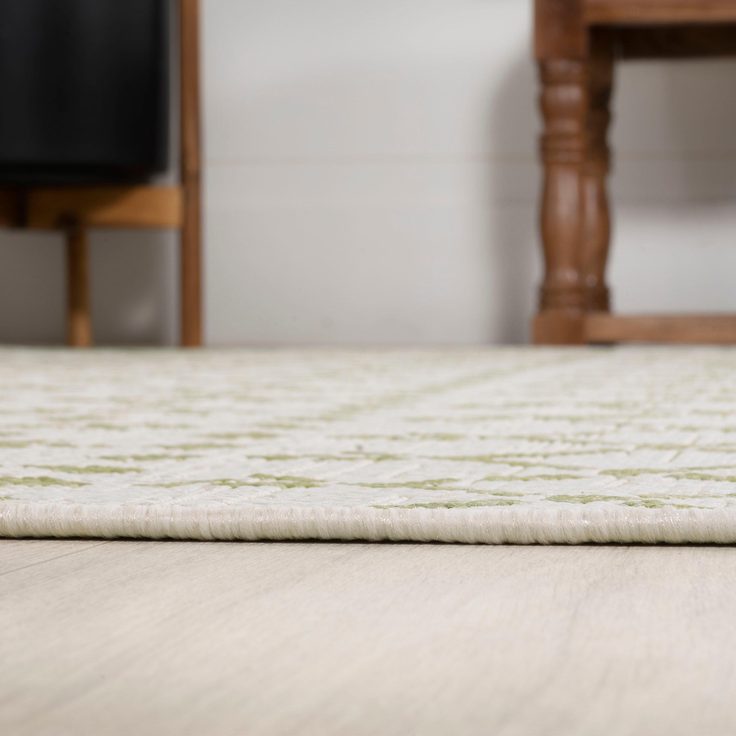 3' x 5' Ourika Moroccan Geometric Textured Weave Indoor/Outdoor Area Rug, Cream/Green - JONATHAN Y