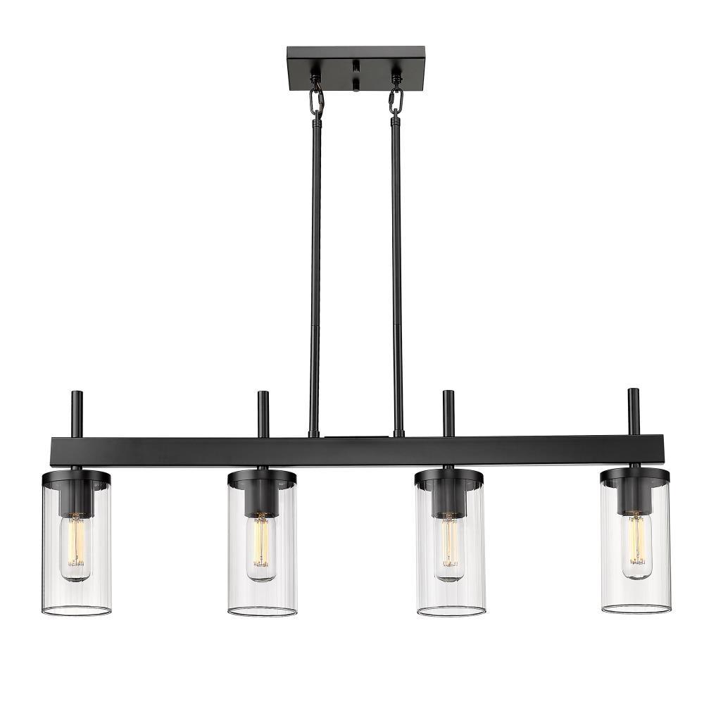 Golden Lighting Winslett 4-Light Linear Pendant in Matte Black with Ribbed Clear Glass