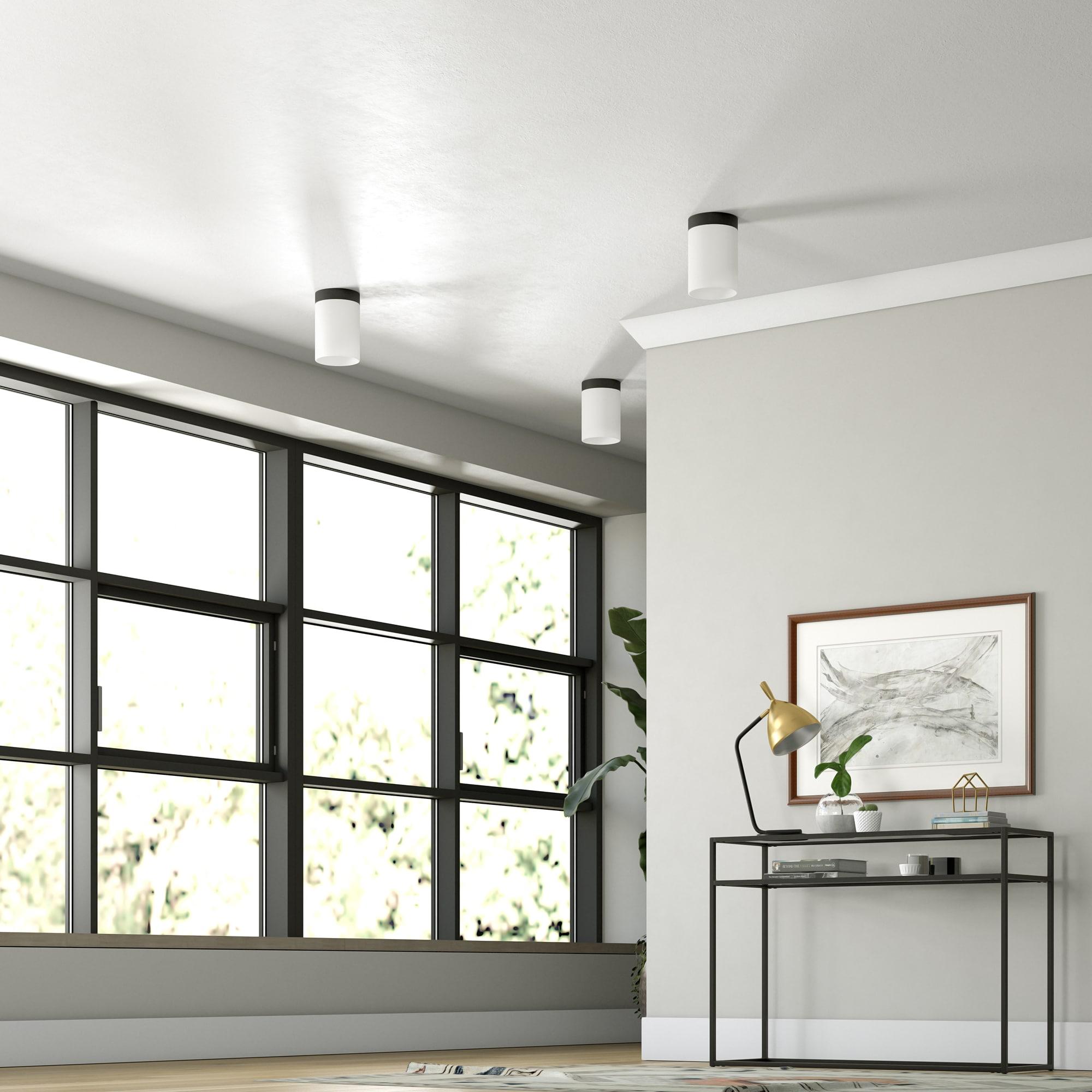 Evelyn&Zoe 6" Blackened Bronze Metal/Fabric Semi Flush Mount
