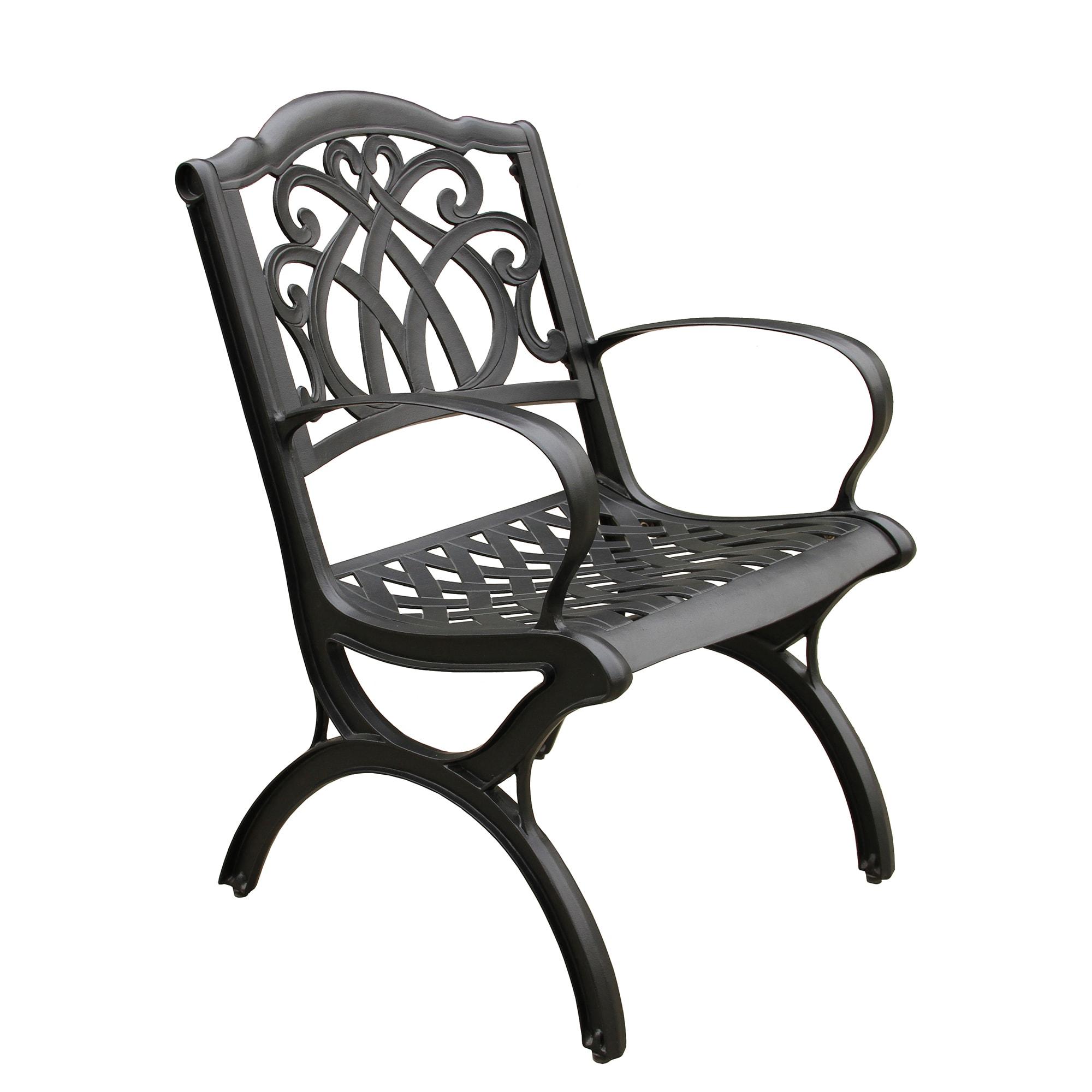 7pc Outdoor Dining Set with 59" Modern Ornate Mesh Aluminum Round Table & Luxury Chairs Black - Oakland Living