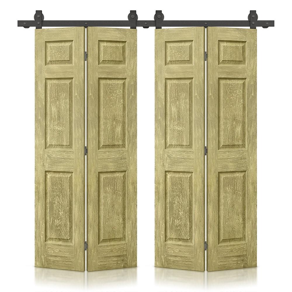Calhome Paneled MDF Composite Double Bifold Barn Doors with Installation Hardware Kit