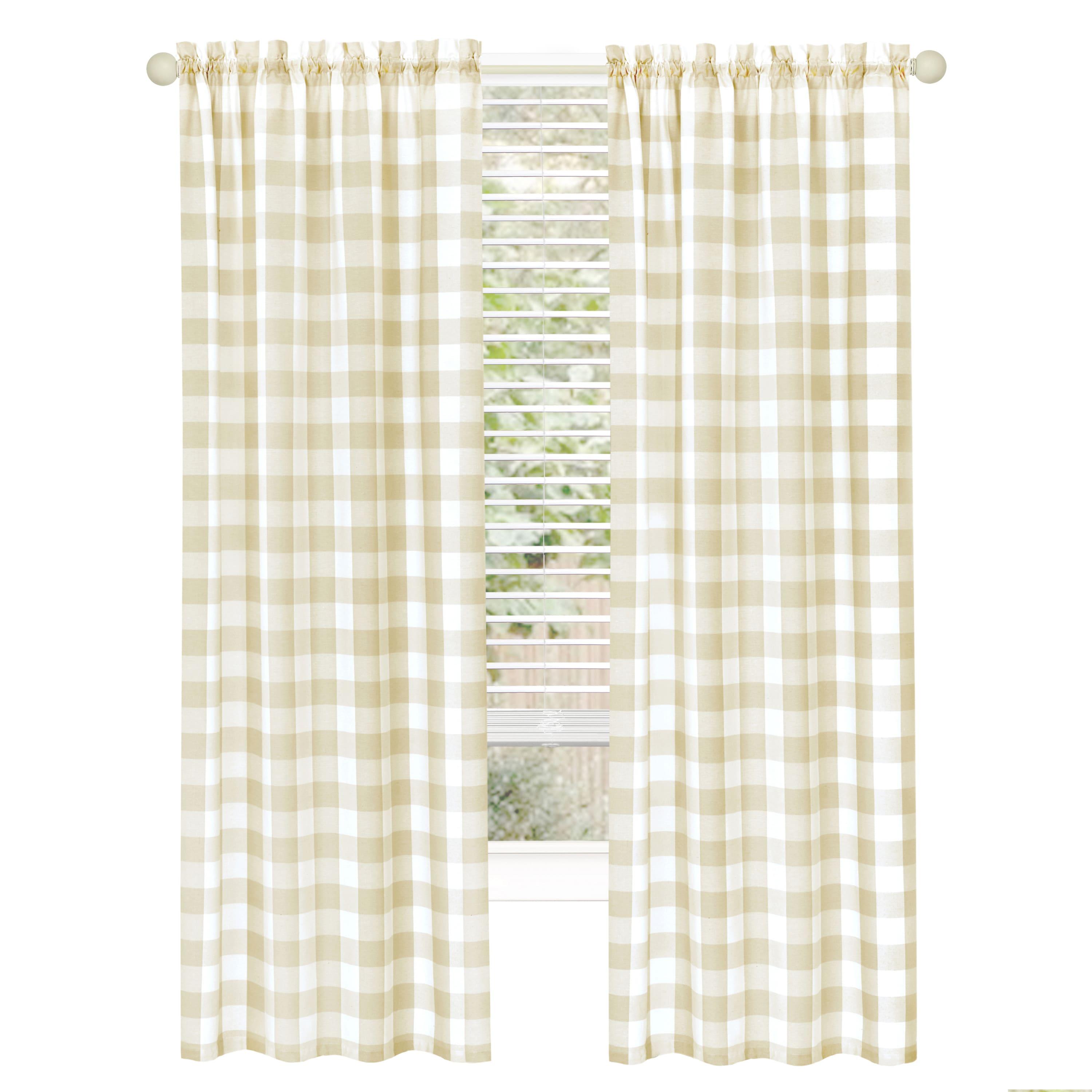 Achim Hunter Indoor Polyester/Cotton Light Filtering Checkered Curtain Panel, Tan, 42-in W x 63-in L