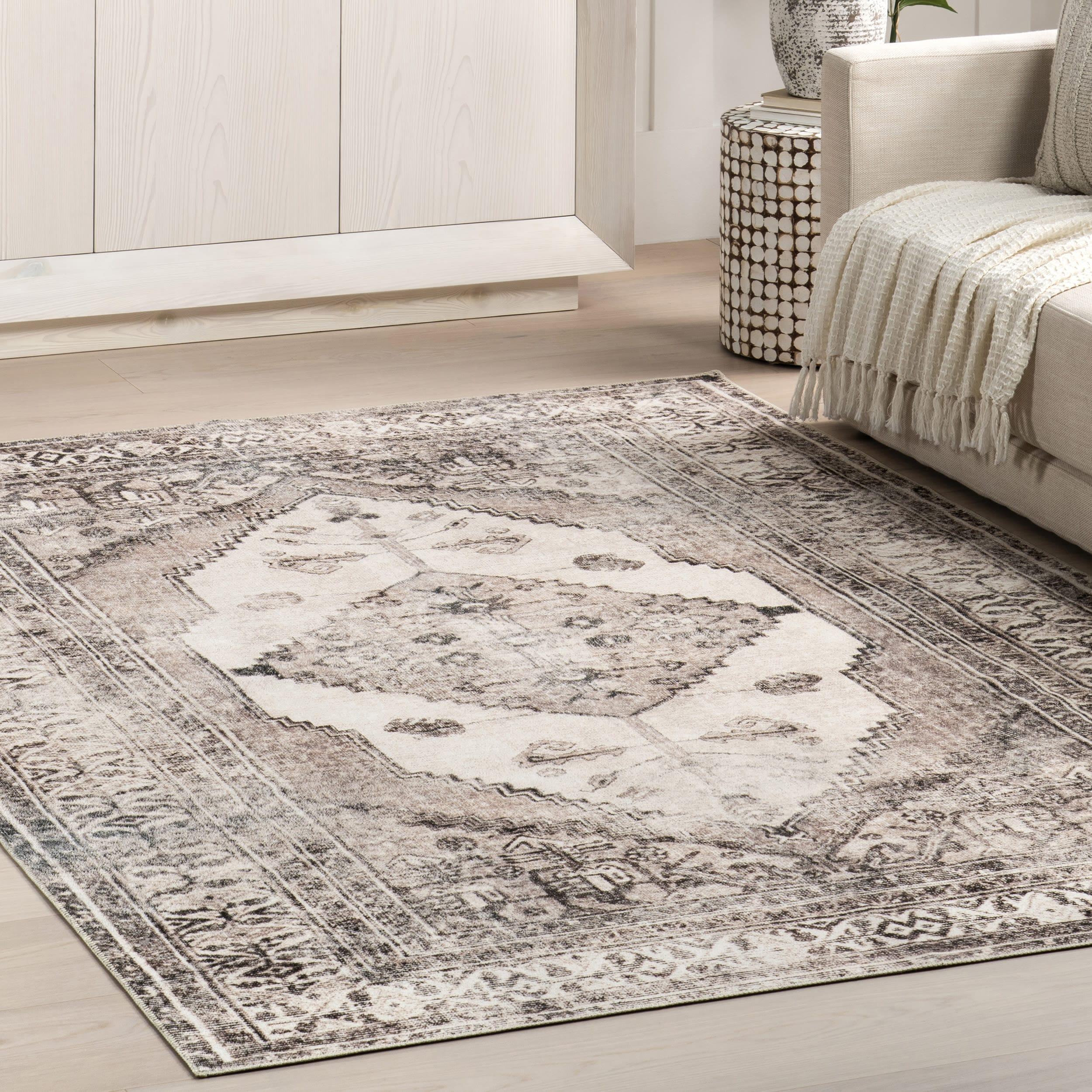 Nuloom Gladys Pet Friendly Machine Washable Vintage Medallion Area Rug, 3' x 5', Light Grey