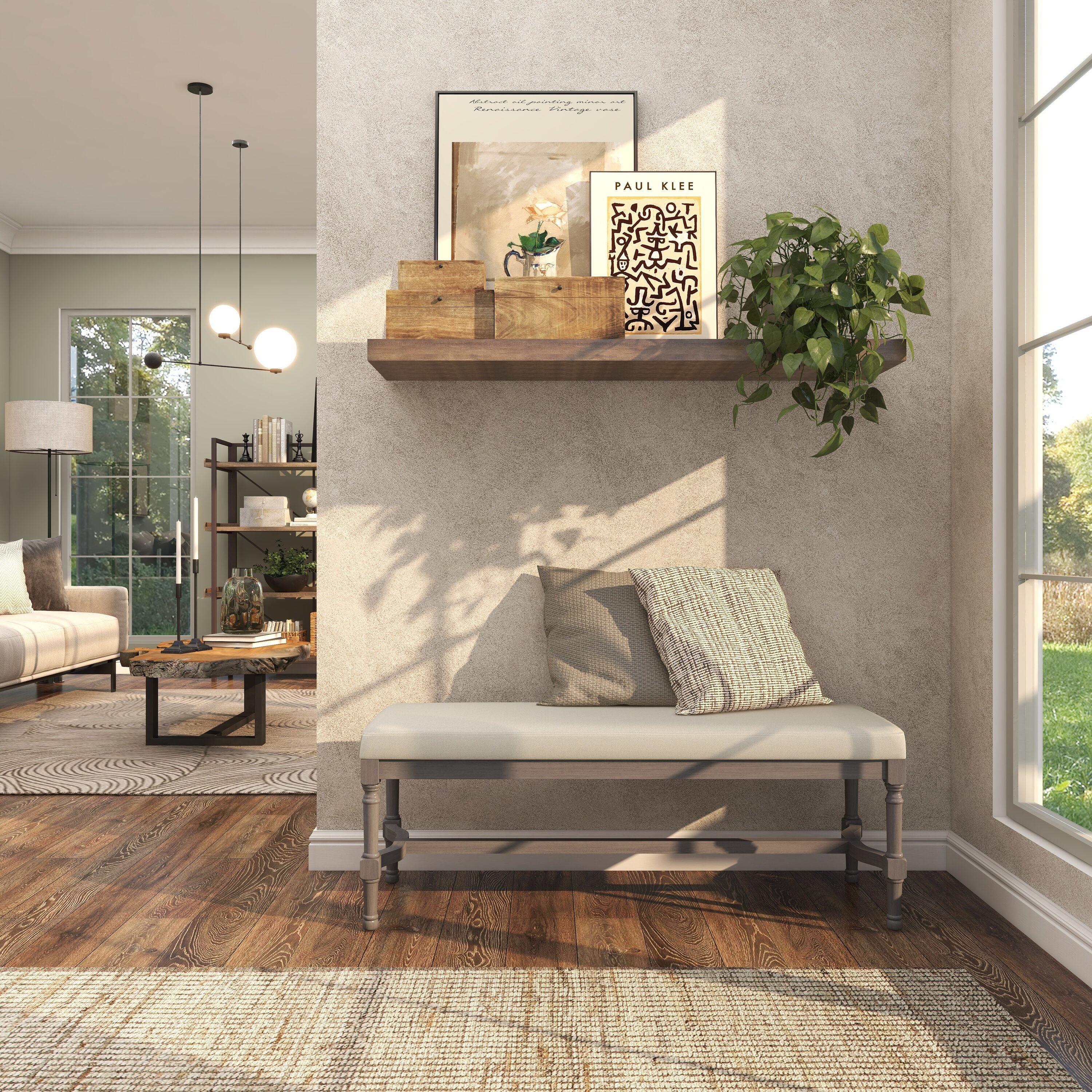 DecMode Wood Bench with Burlap Seat, Gray
