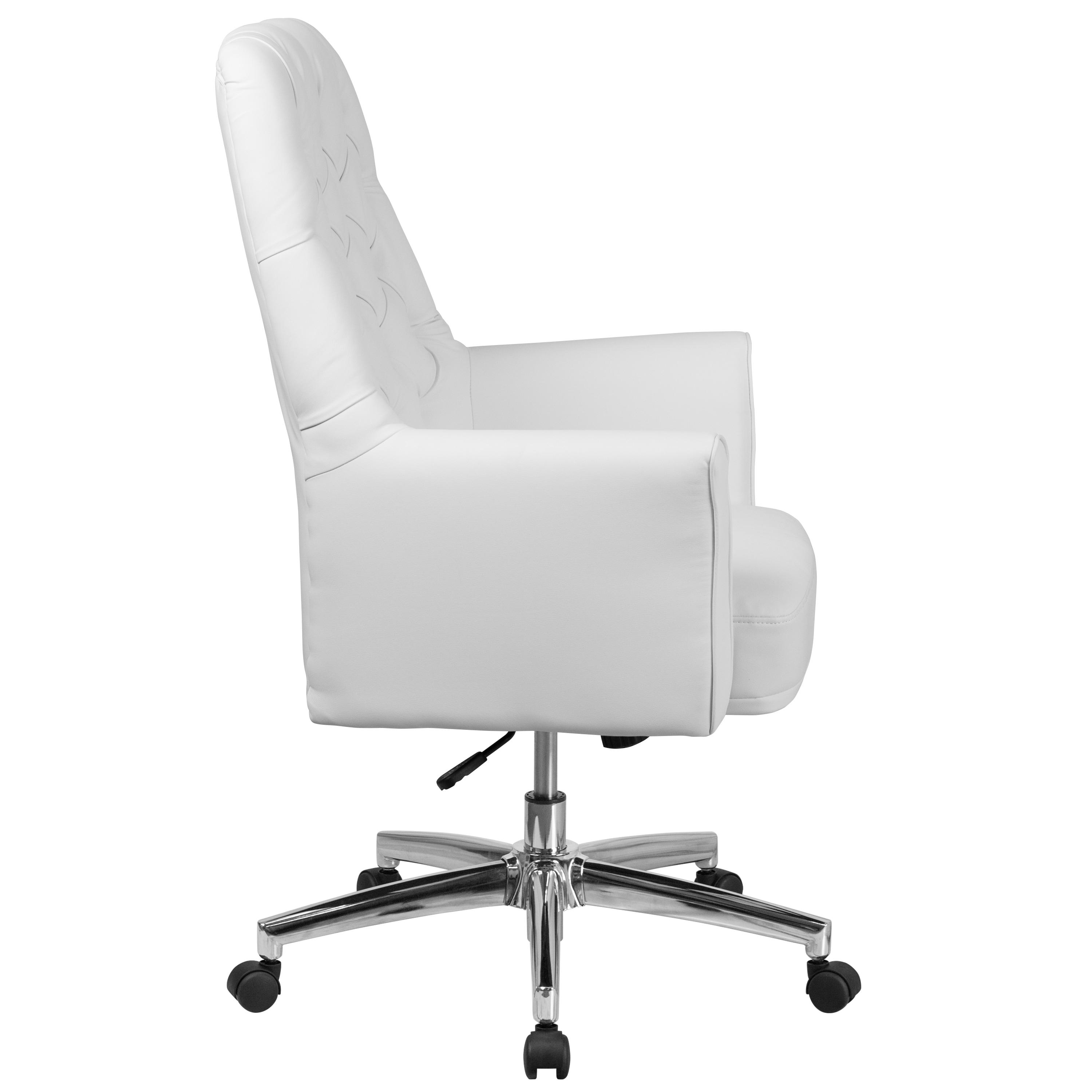Flash Furniture Hansel Mid-Back Traditional Tufted White LeatherSoft Executive Swivel Office Chair with Arms