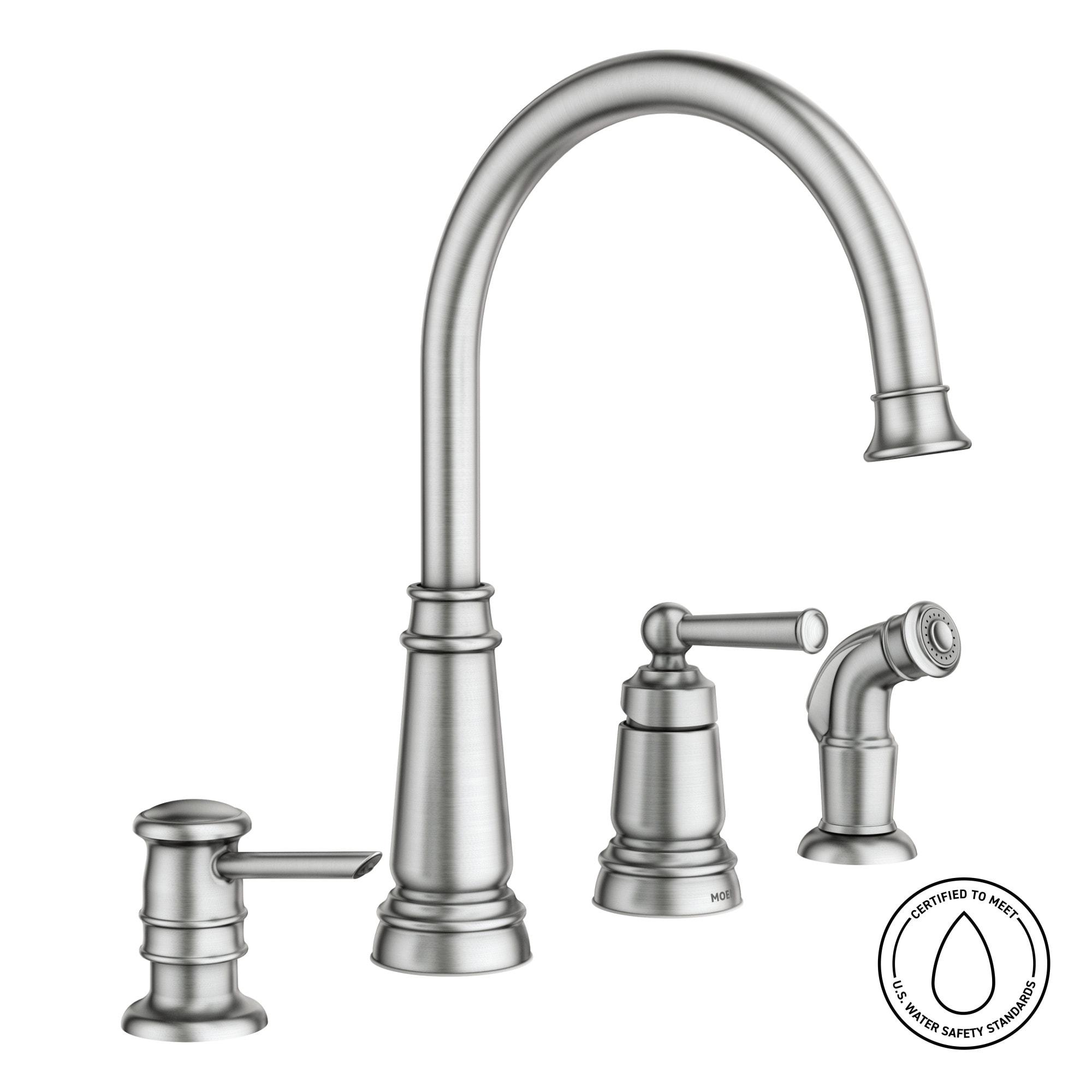 Spot Resist Stainless Steel High Arc Kitchen Faucet with Side Sprayer and Soap Dispenser