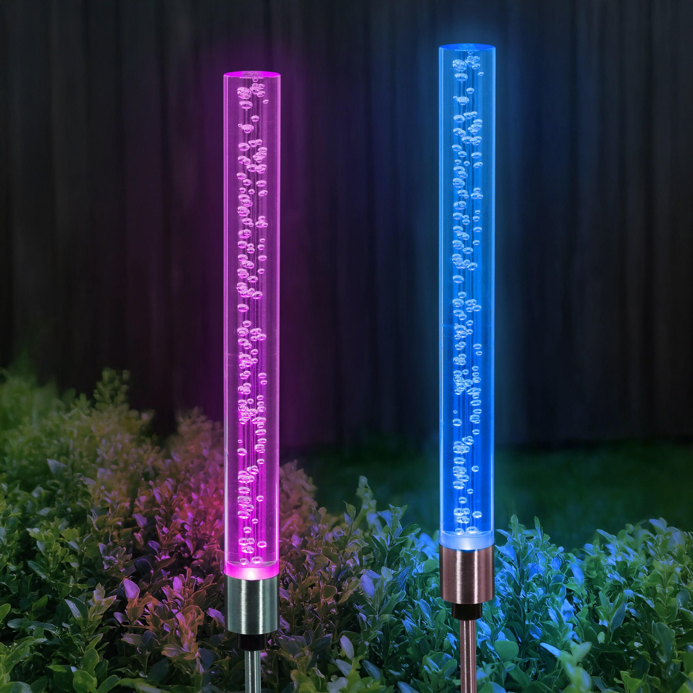 Exhart Two Color Changing Bubble Cylinder  Solar Powered Garden Stakes, 2.5x34 inches, Plastic (Outdoor Pathway Landscape Night Lights, For Home Garden, Patio, Yard, Home Decoration), Clear