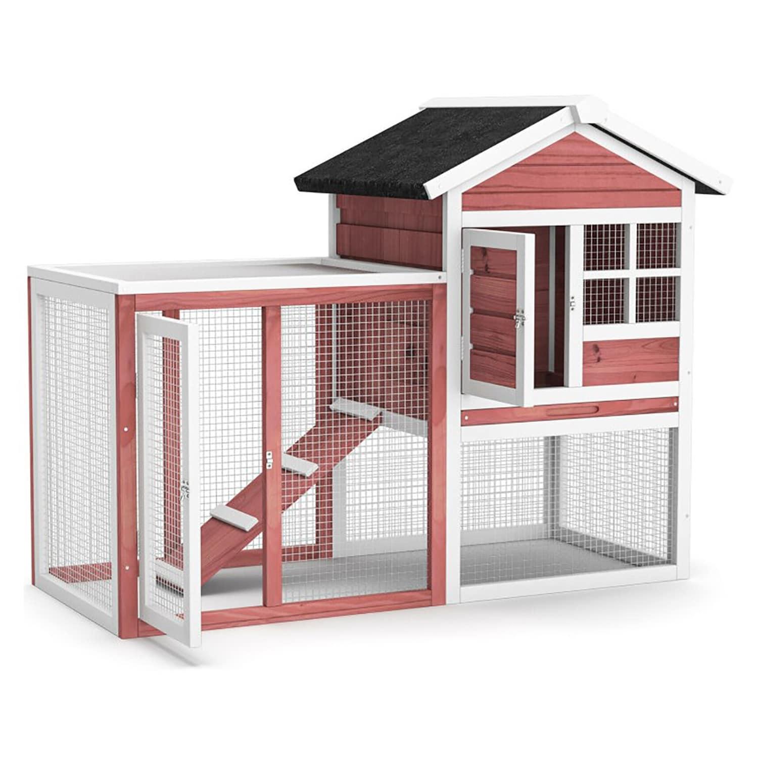 Infans Wooden Chicken Coop 2-Story Rabbit Hutch Indoor Outdoor Use