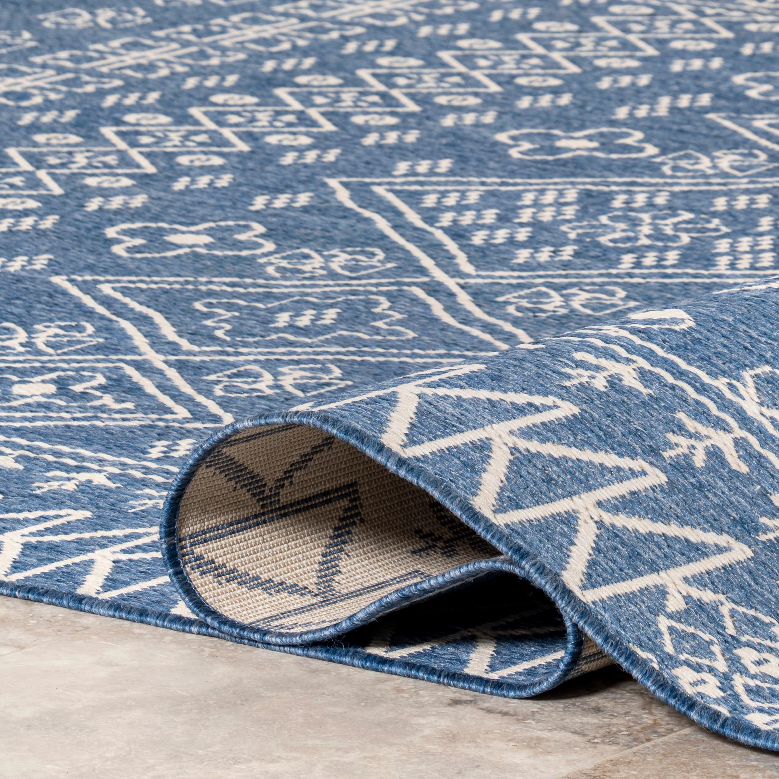 Nuloom Kandace Geometric 6x9 Indoor/Outdoor Area Rug for Living Room Patio Deck Front Porch Kitchen, Blue/Ivory