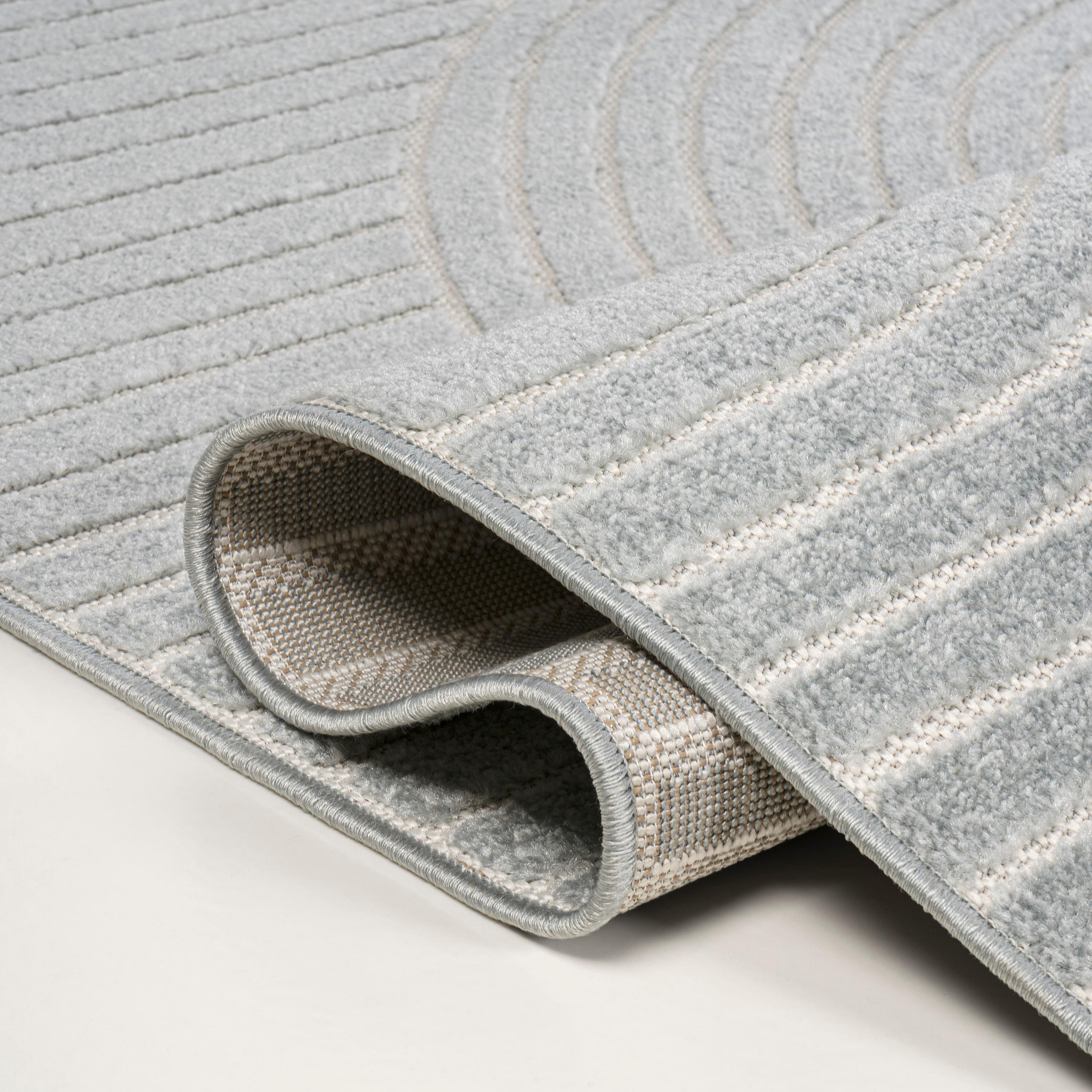 JONATHAN Y Hallie High-Low Minimalist Curve Geometric Light Blue/Cream 4 ft. x 6 ft. Indoor/Outdoor Area Rug