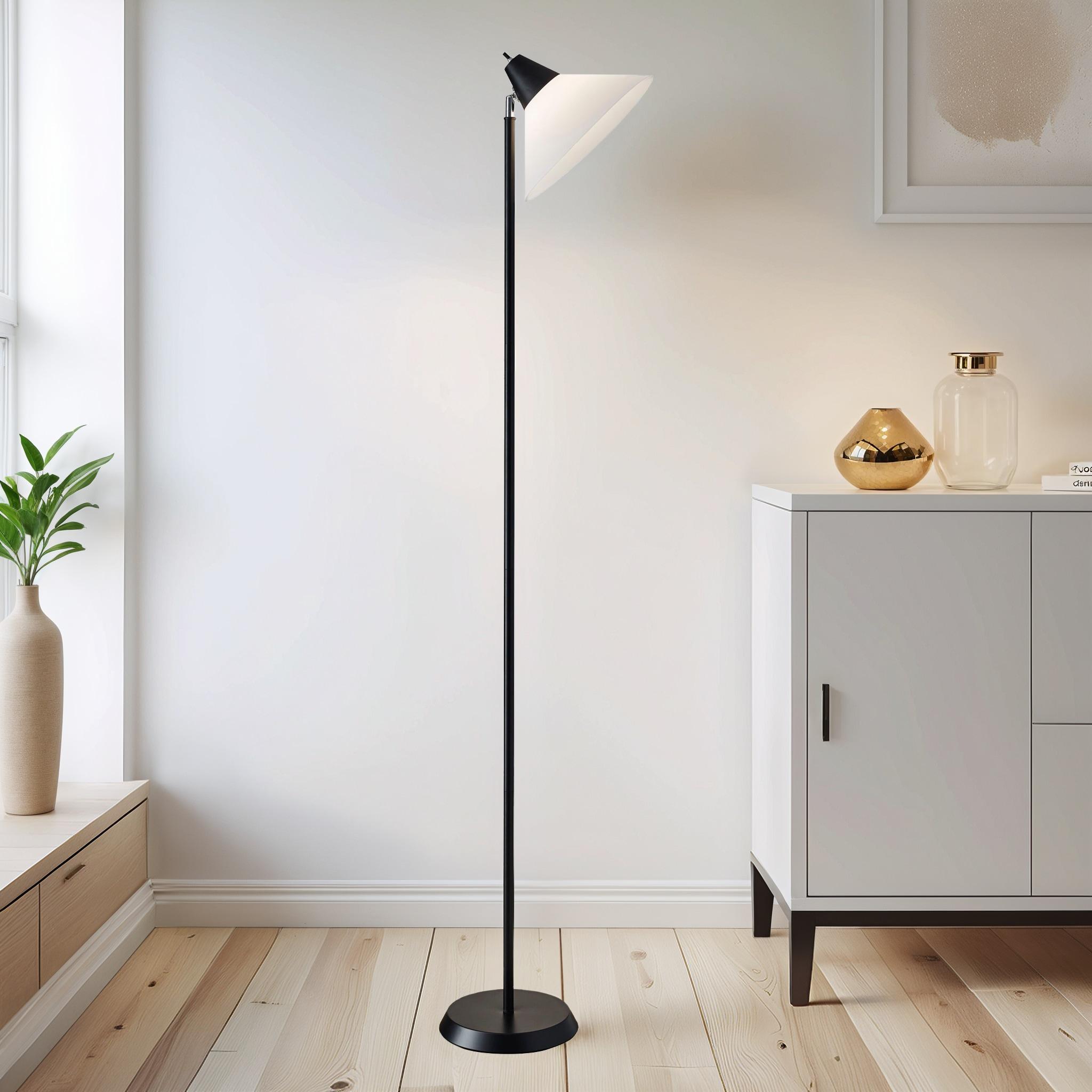 Adesso Home Decor Office Swivel Standing Floor Pole Lamp Light w/ Shade, Black