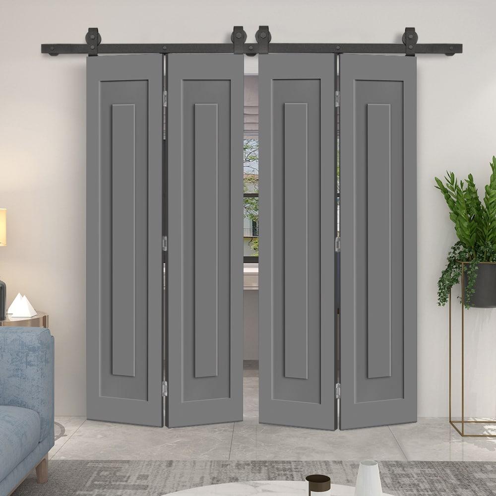 Calhome 3 PANEL Shaker Composite Double Bi-Fold Door with Sliding Barn Door Hardware Kit
