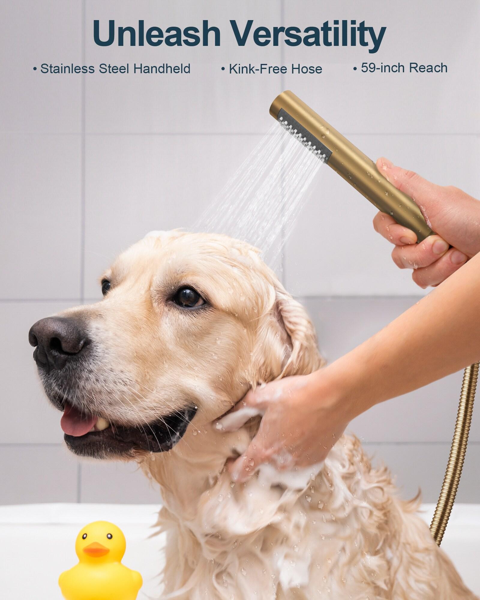 GRANDJOY Complete Shower System, 10" and 6" Dual Wall Mount Rain Shower Faucets with Handheld Shower Spray, High Pressure in Brushed Gold