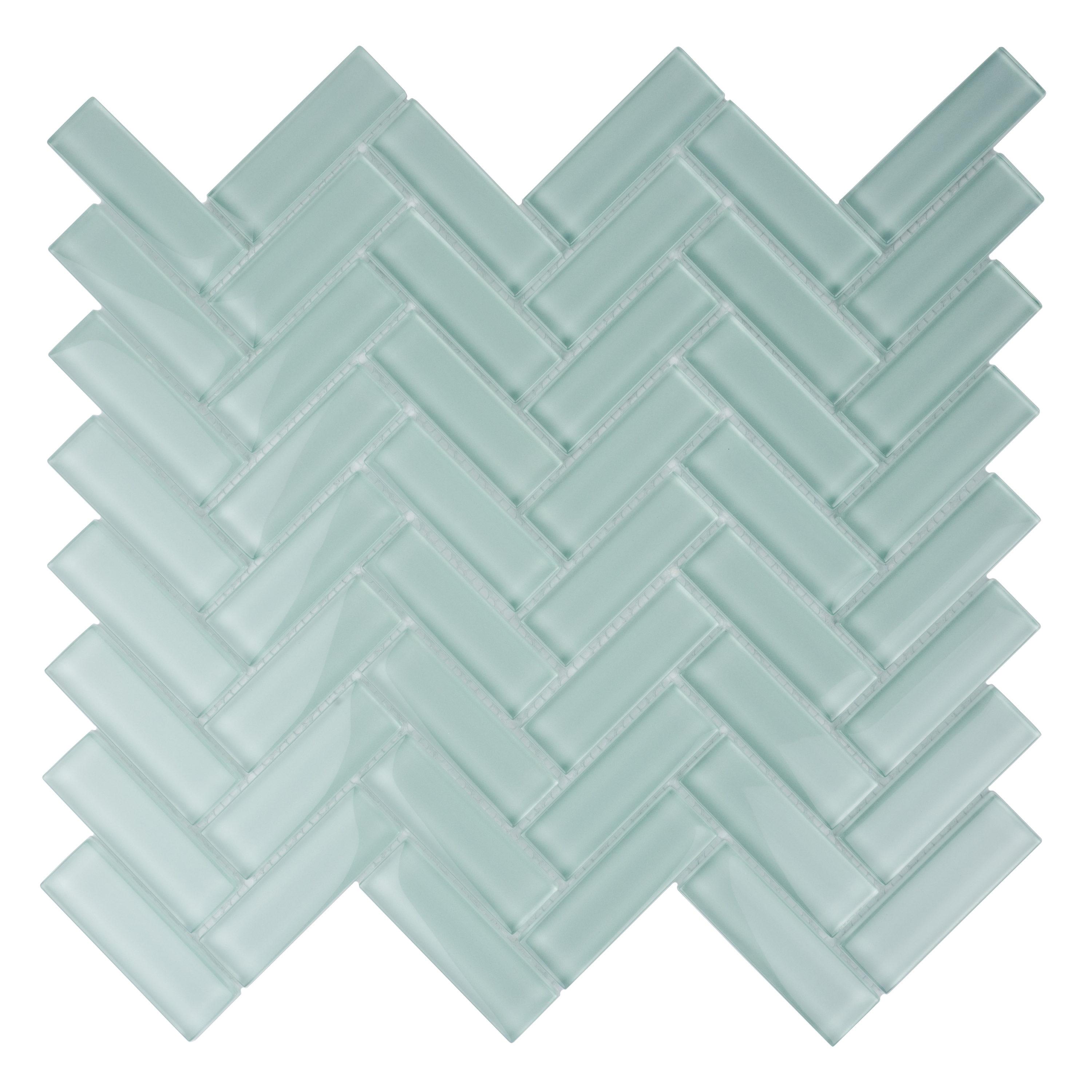 11"X 12.6" Herringbone Polished Glass Mosaic Tile